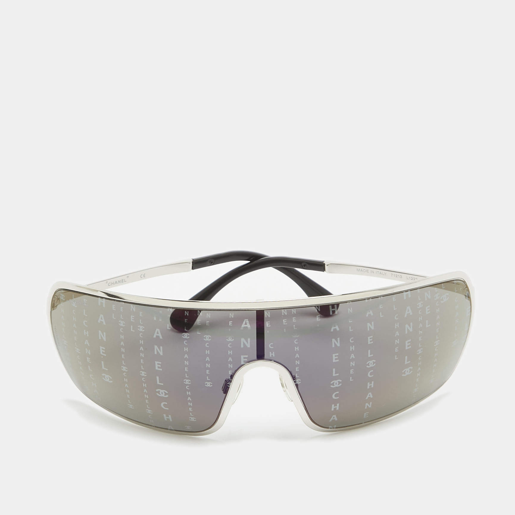 Pre Owned Chanel Black/Silver Hologram Runaway Shield Sunglasses