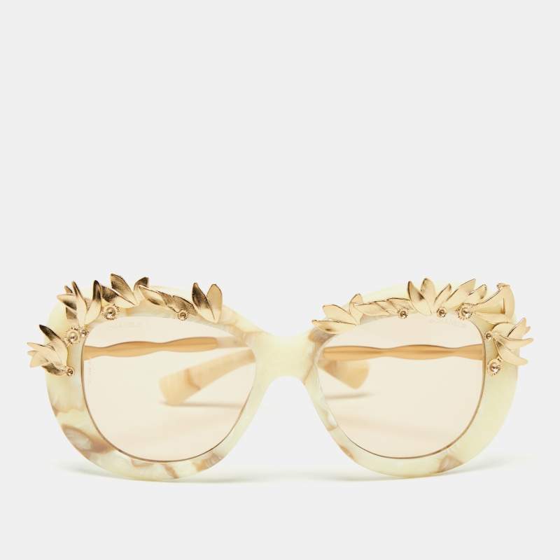 Chanel Beige/Gold Acetate Greece Square Sunglasses