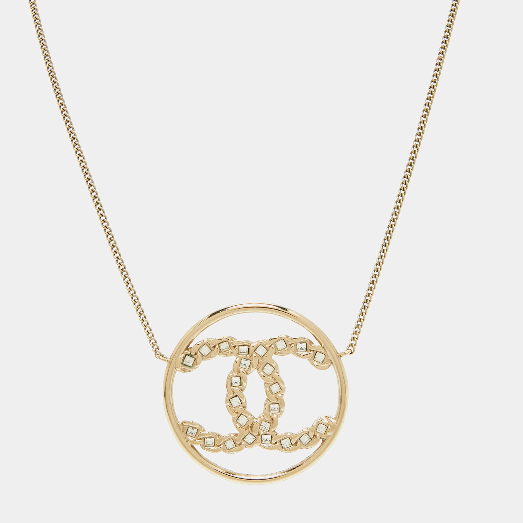 Pre Owned Chanel CC Crystals Gold Tone Necklace