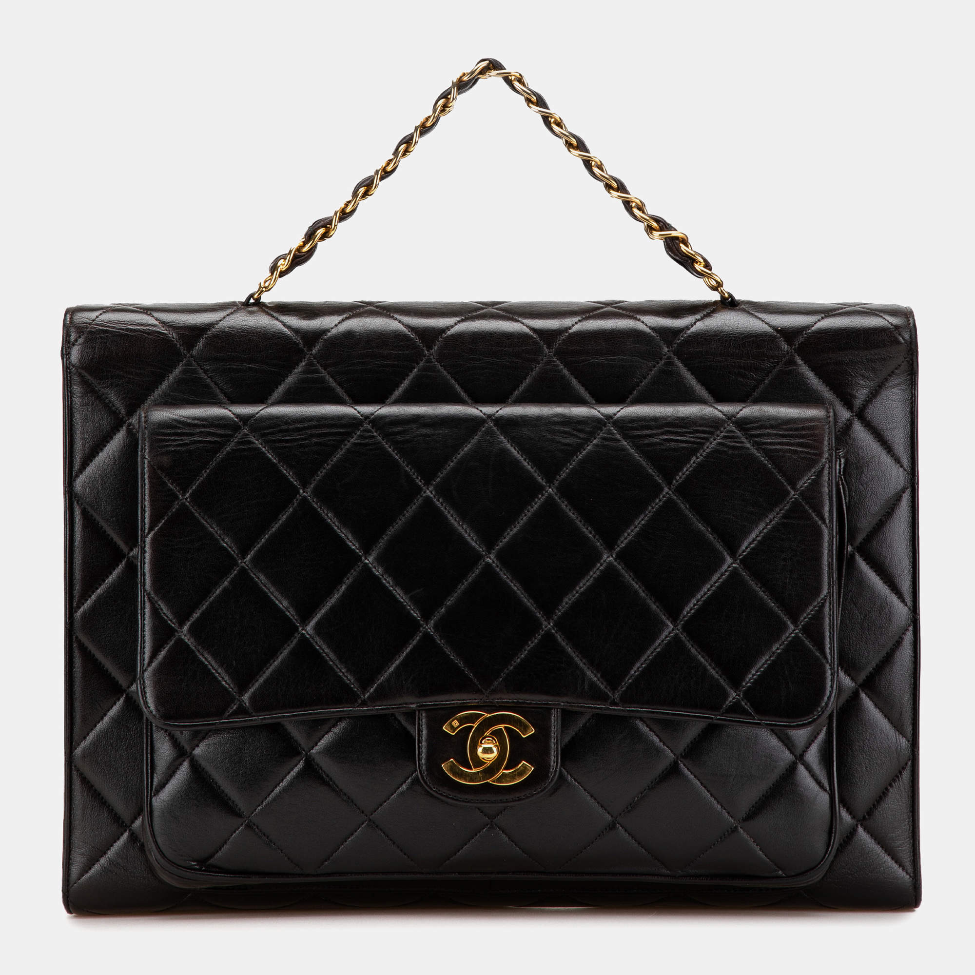 Chanel Black CC Quilted Lambskin Double Sided Flap