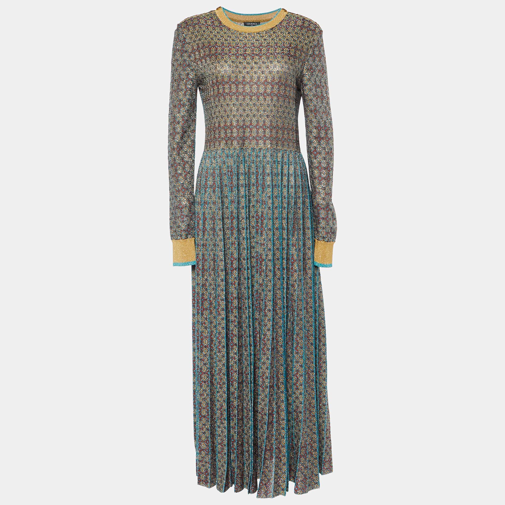 Chanel Multicolor Lurex Knit Full Sleeves Maxi Dress M