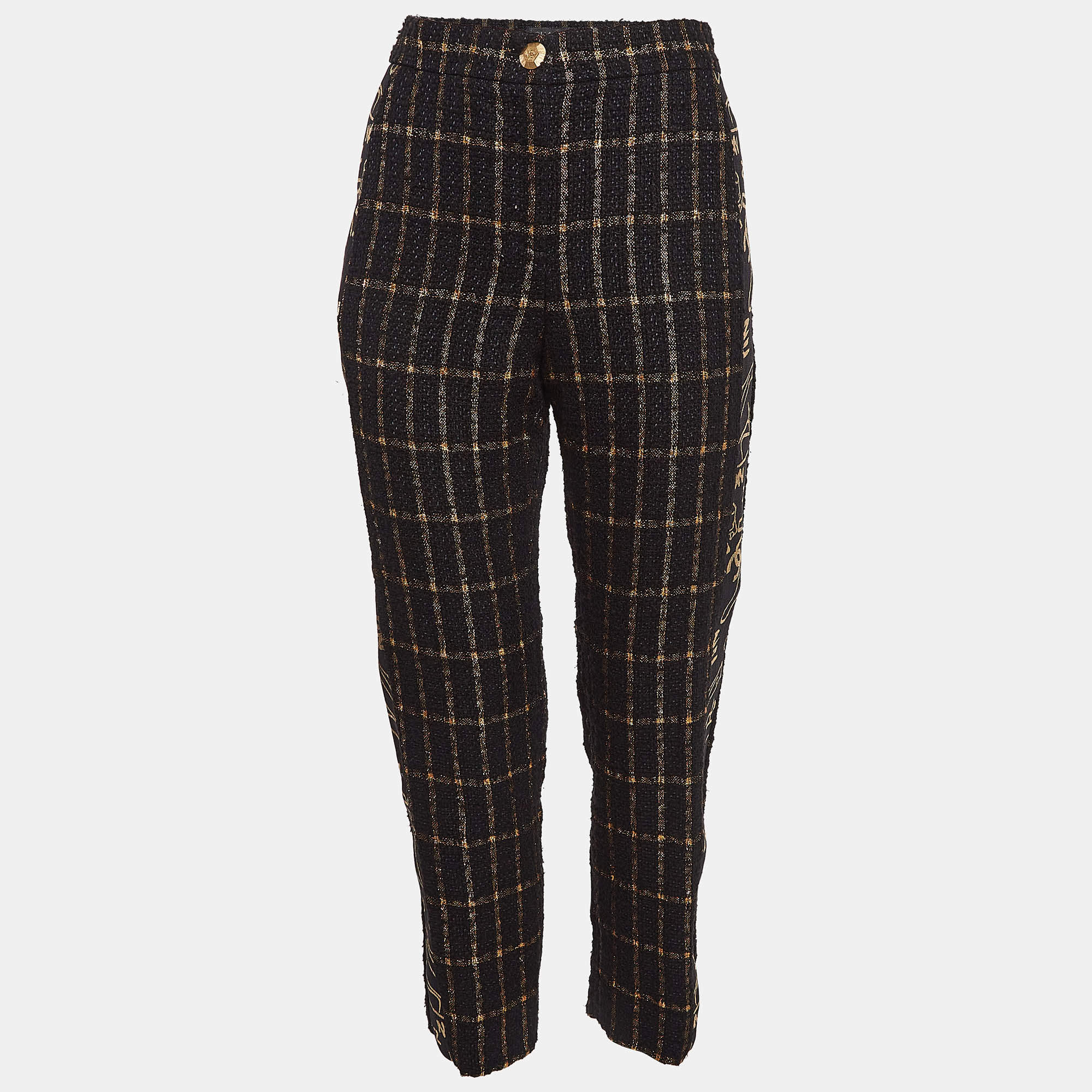 Chanel Black Tweed Lurex Side Trim Capri Pants S
