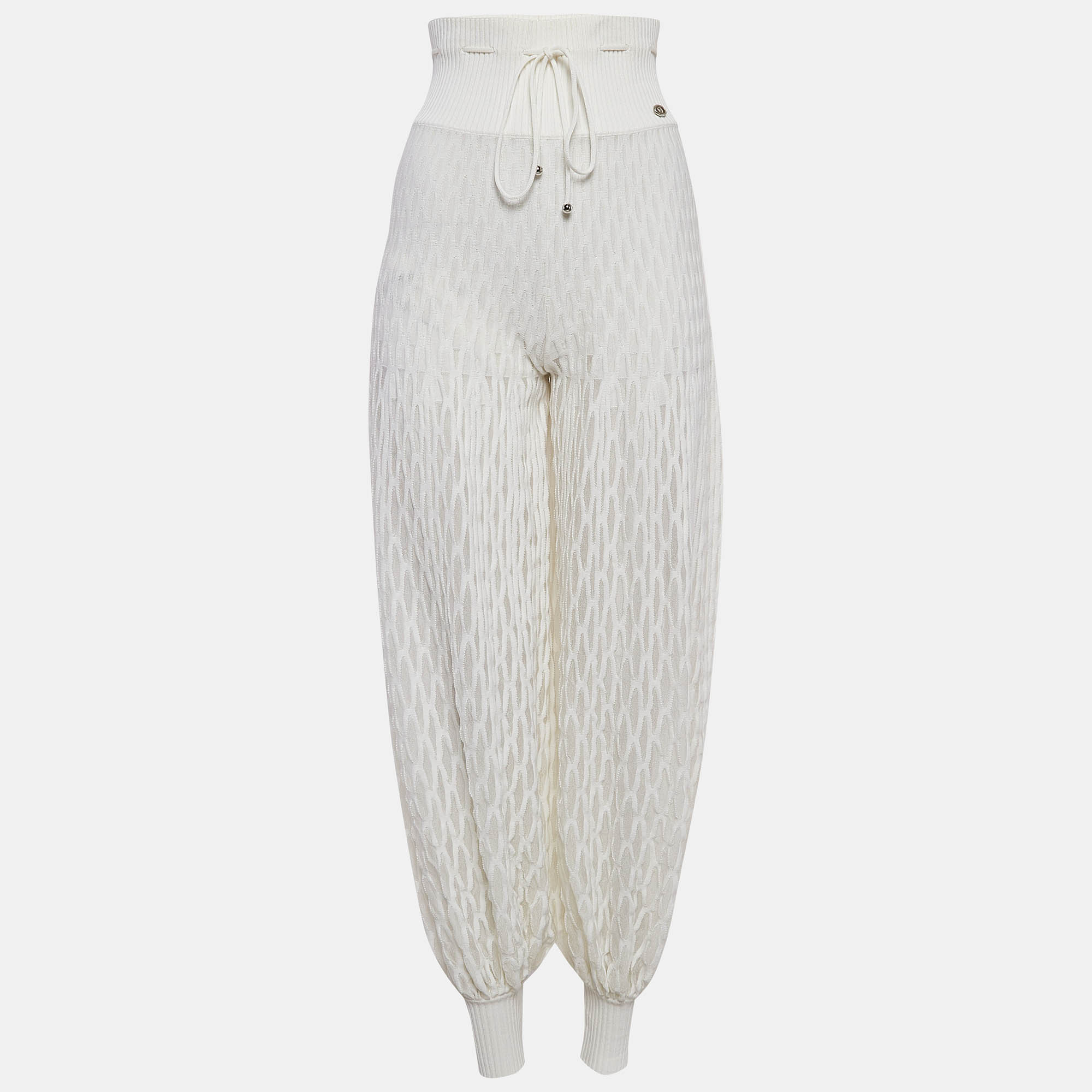 Chanel White Sheer Patterned Knit Harem Pants S