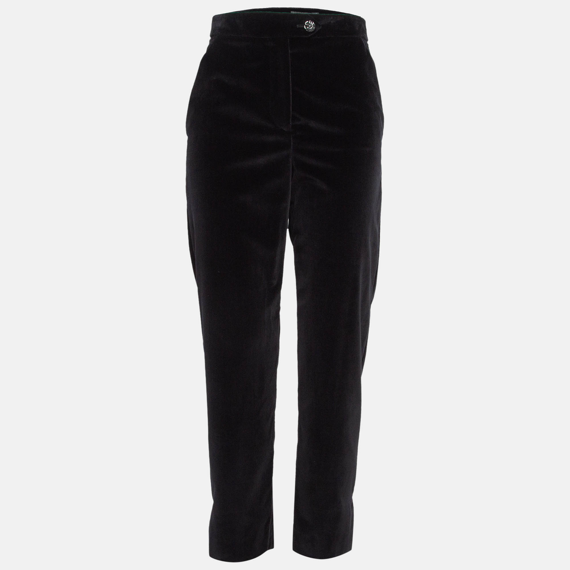 Chanel Black Velvet Button Detail Pants S
