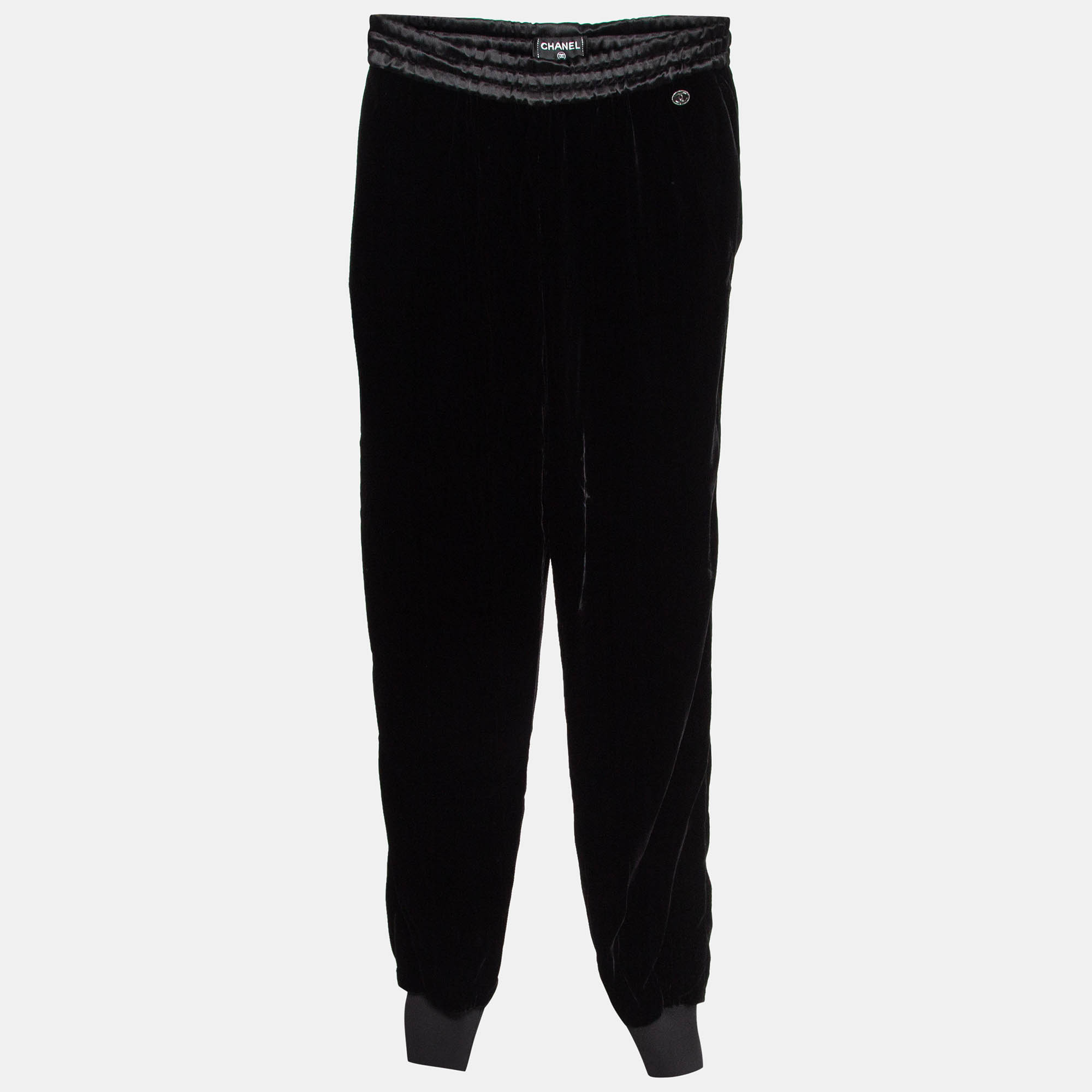 Pre Owned Chanel Black Velvet Loose Fit Trousers S