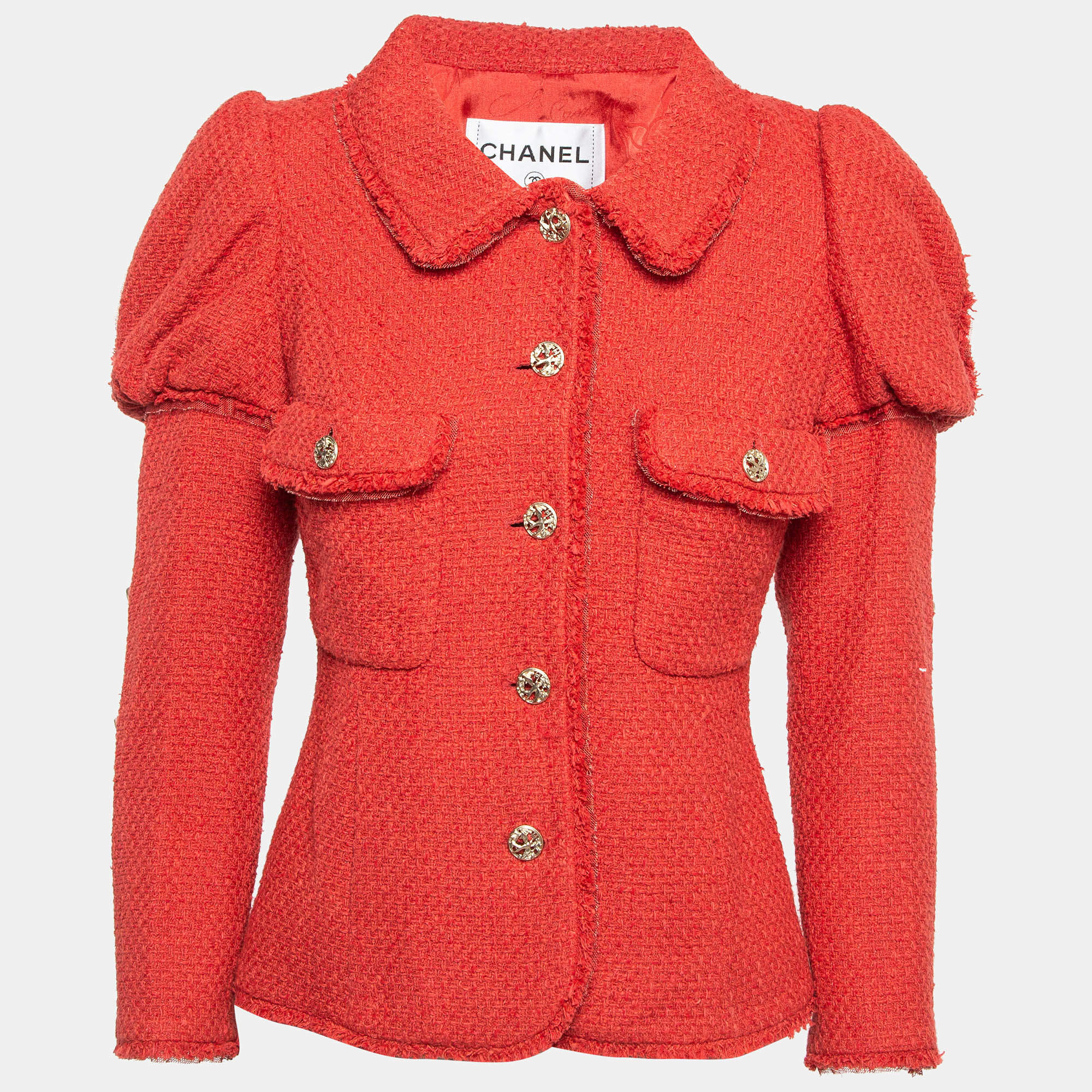 Chanel Red Tweed Button Detail Jacket M