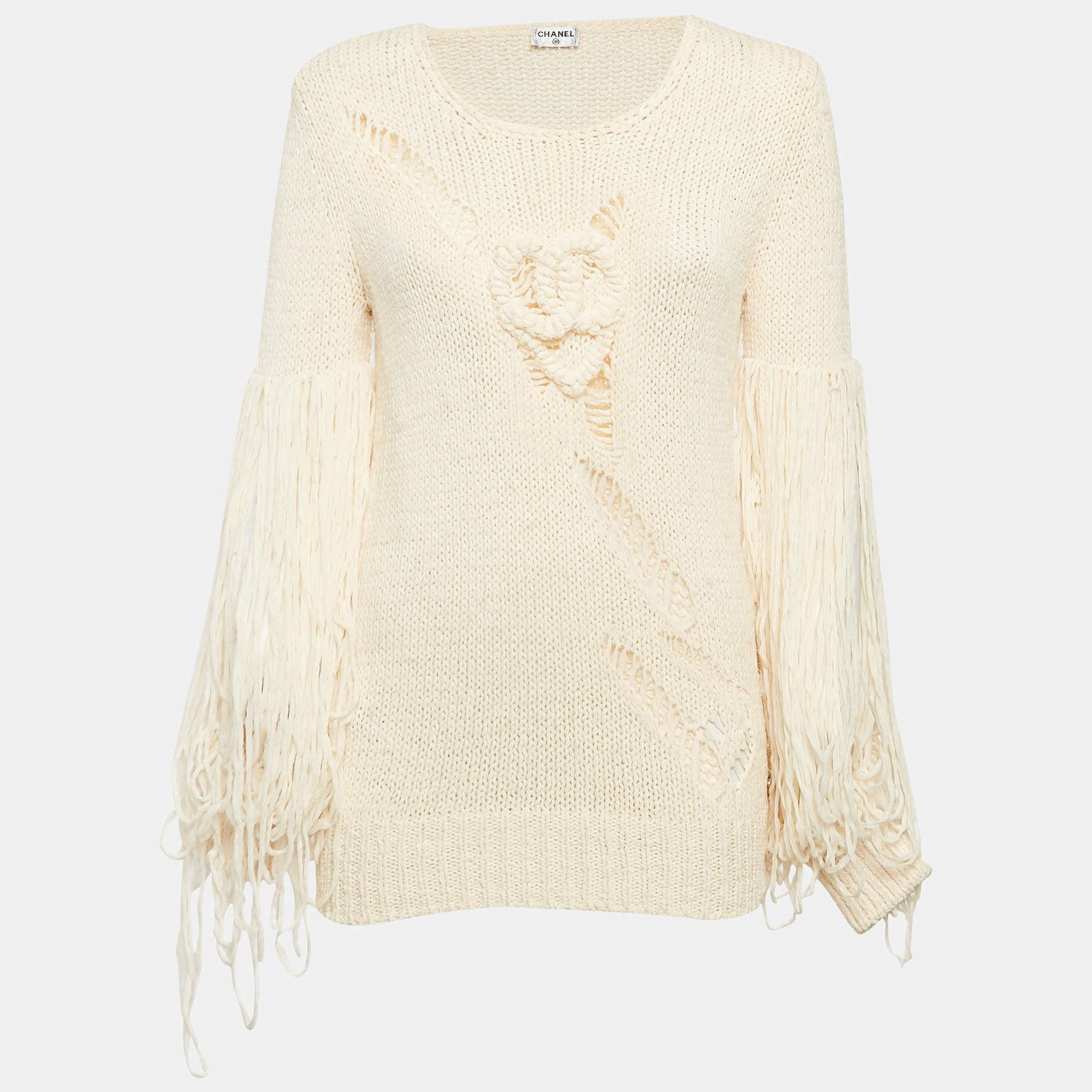 Chanel Cream Patterned Knit Pullover Sweater S