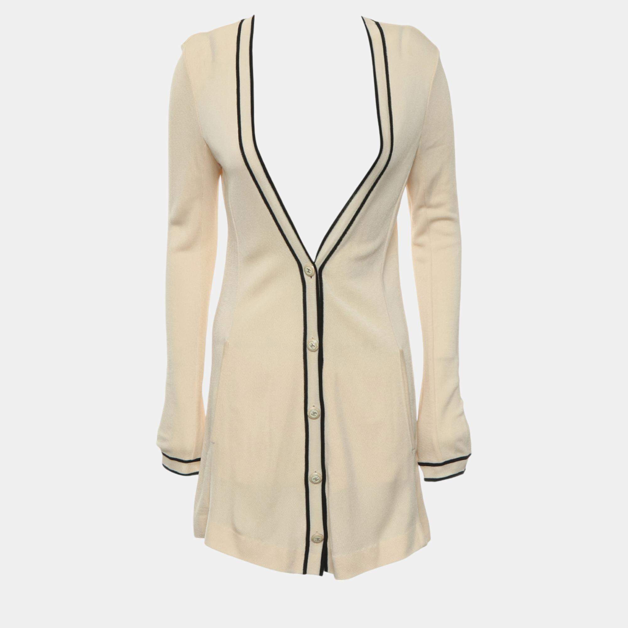 Chanel Ivory/Black Knitted Cardigan S