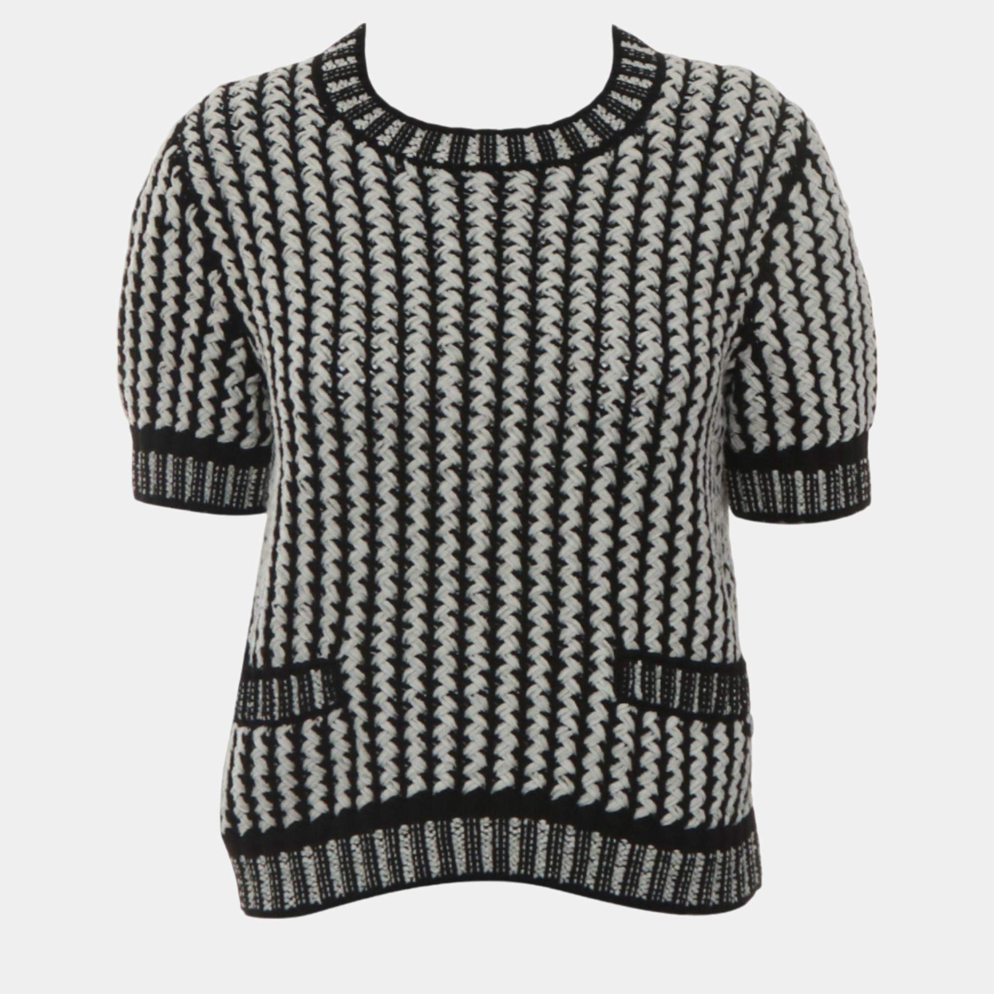  Chanel Patterned Knit Pullover Top M