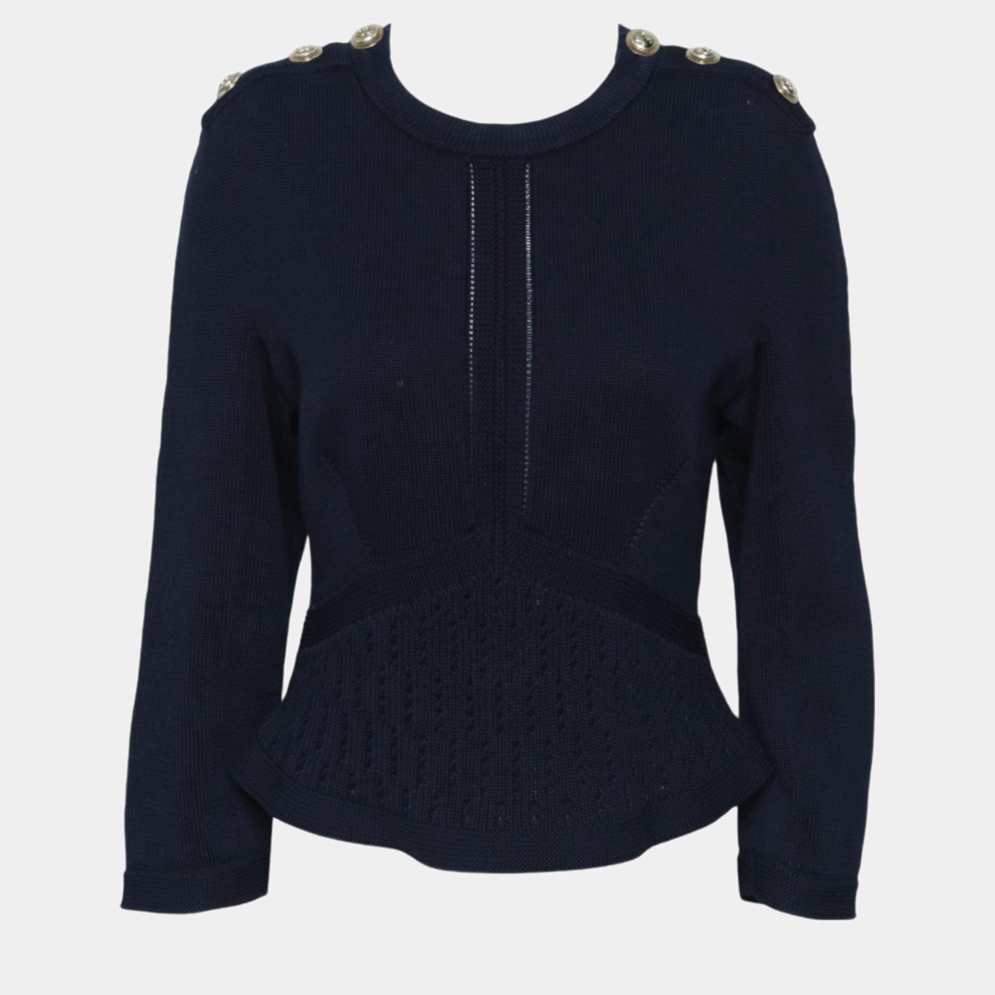 Chanel Blue Knitted Long Sleeve Top S