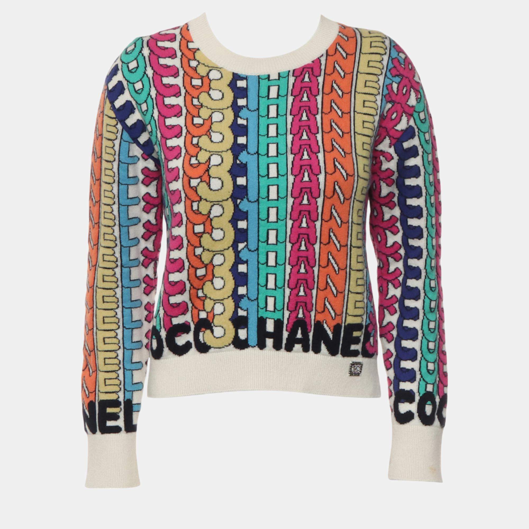 Chanel Multicolour Logo Knitted Cashmere Sweatshirt S
