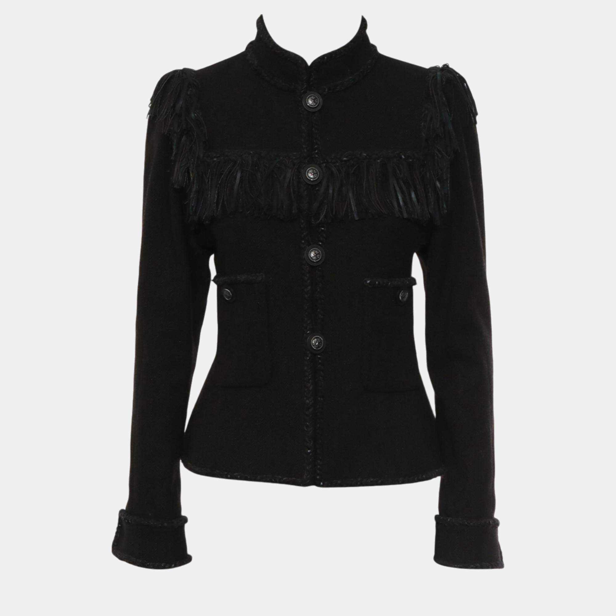  Chanel Black Wool Fringe Jacket M