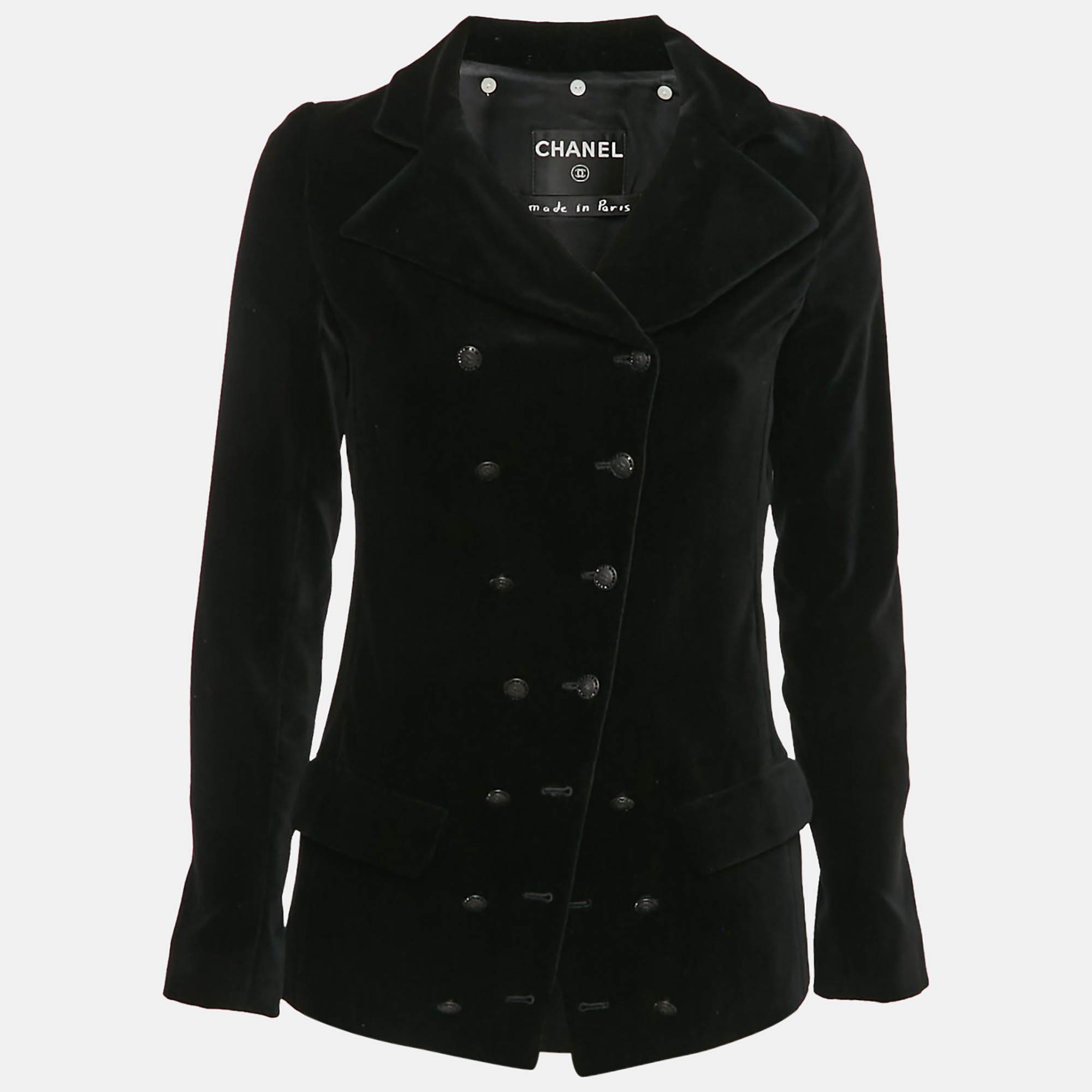 Chanel Black Velvet Single Breasted Blazer M