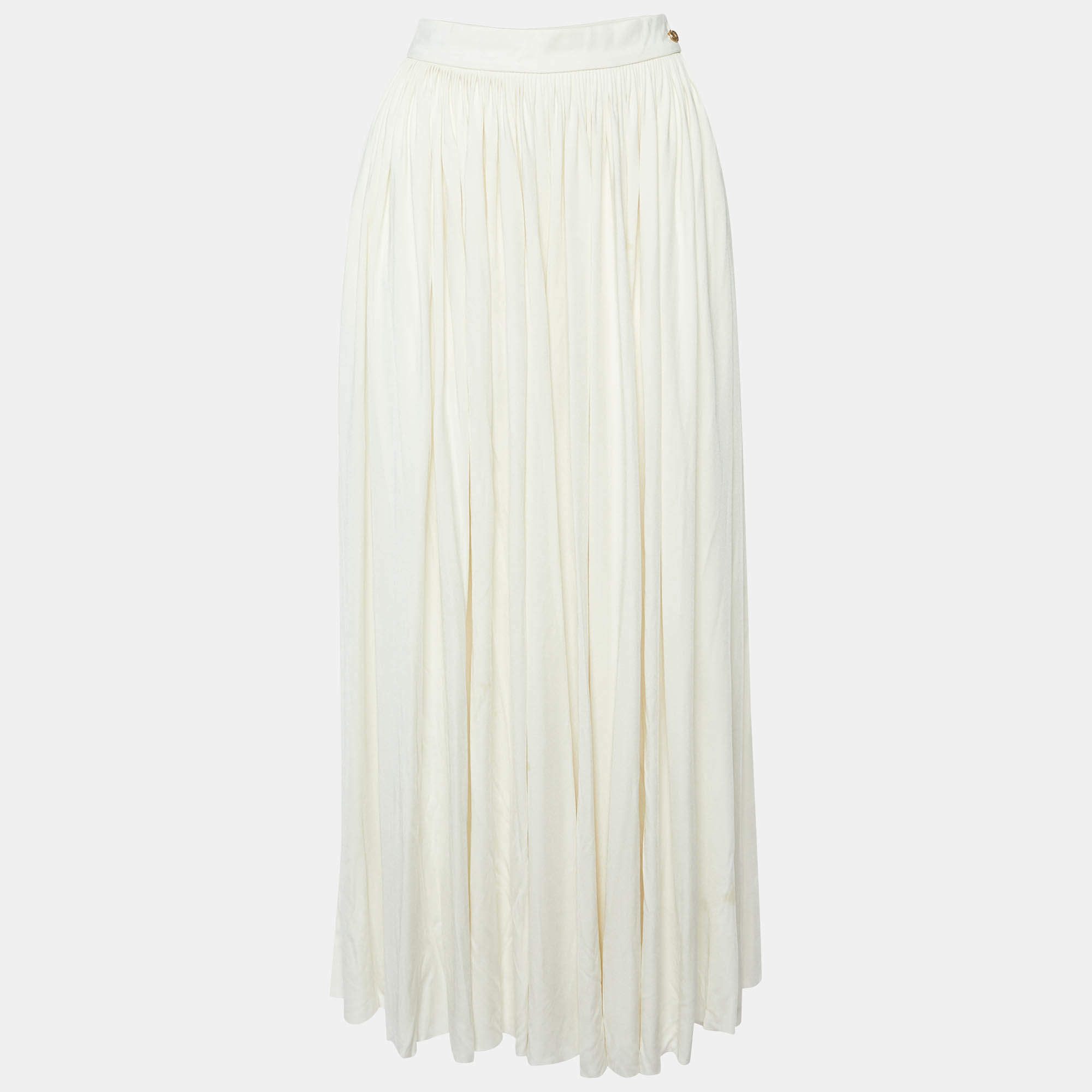 Chanel Cream/Ivory Jersey Pleated Palazzo Pants L