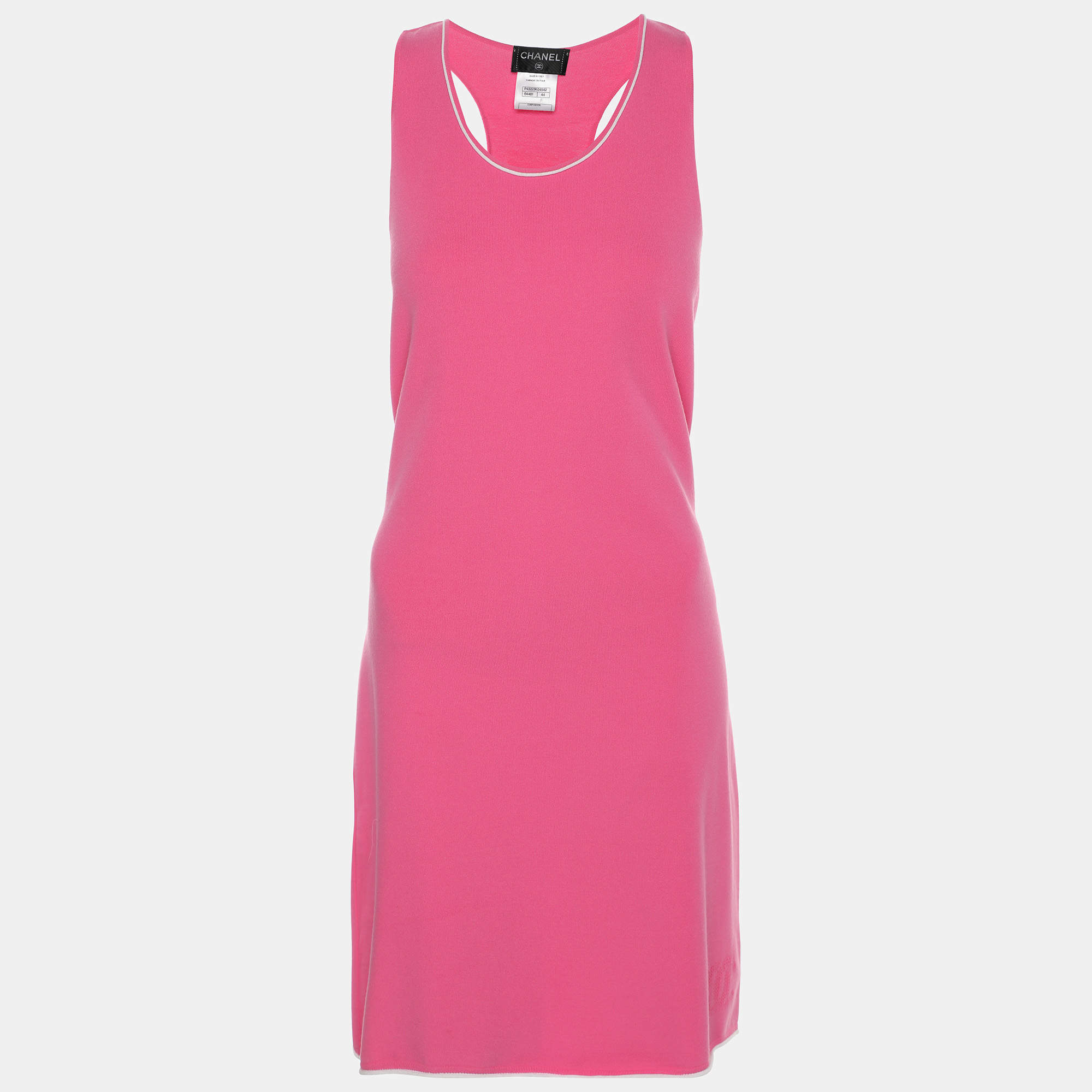 Pre Owned Chanel Pink Stretch Knit Racer Back Midi Dress M