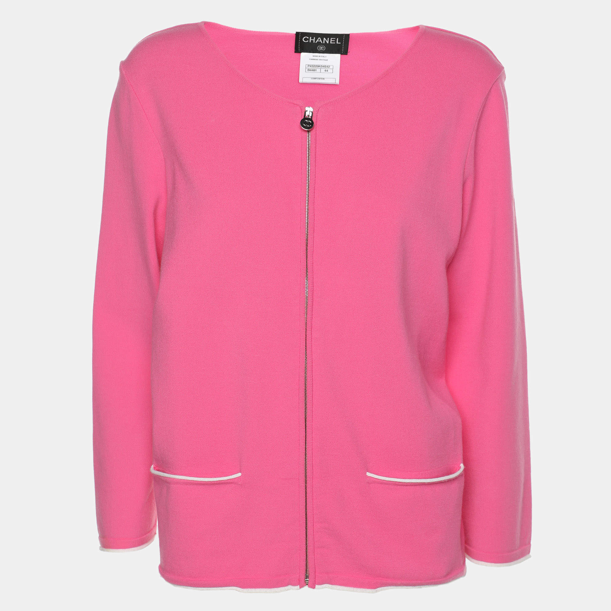 Chanel Pink Stretch Knit Fabric Cardigan M
