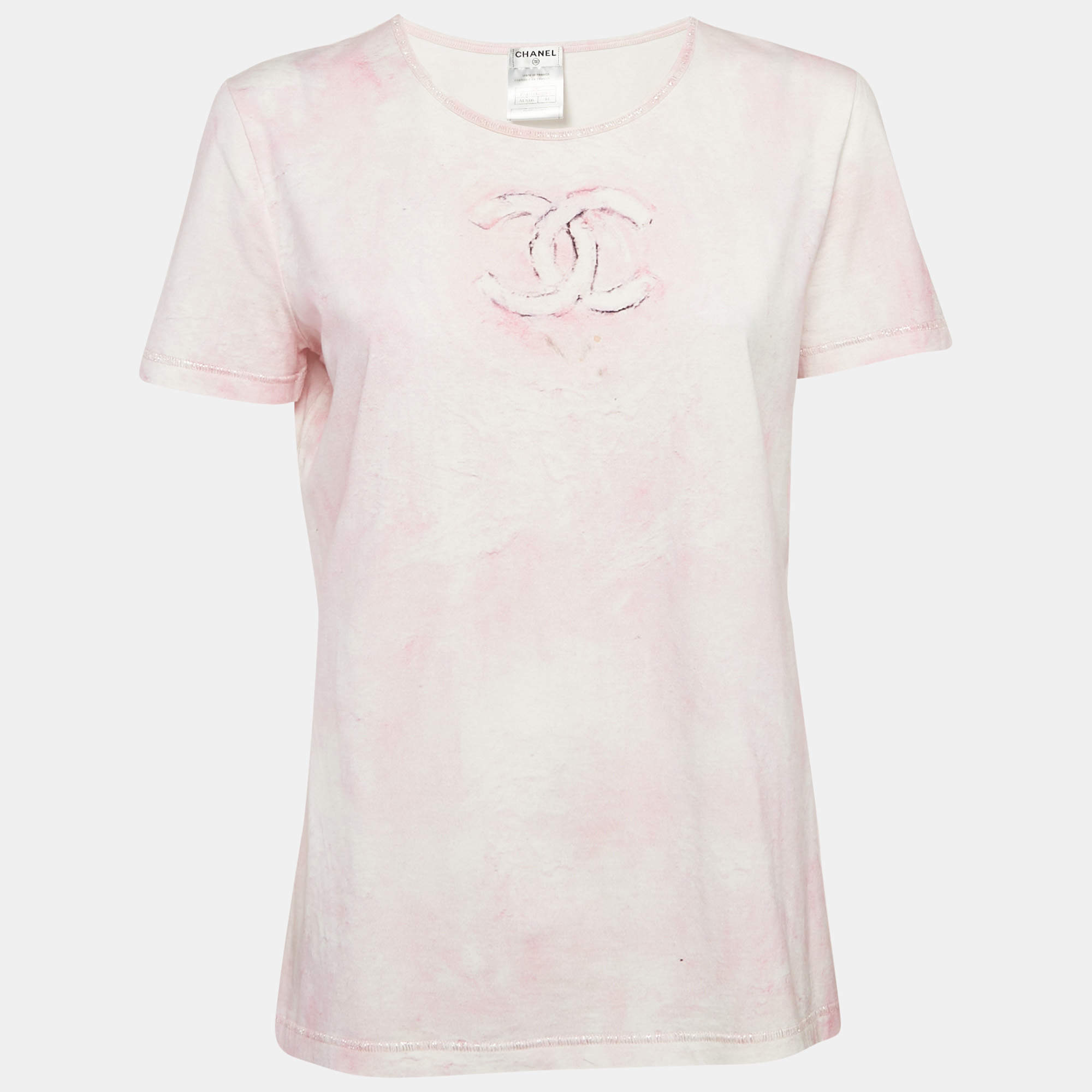 Chanel Pink CC Logo Print Jersey Tie-Dye T-Shirt L