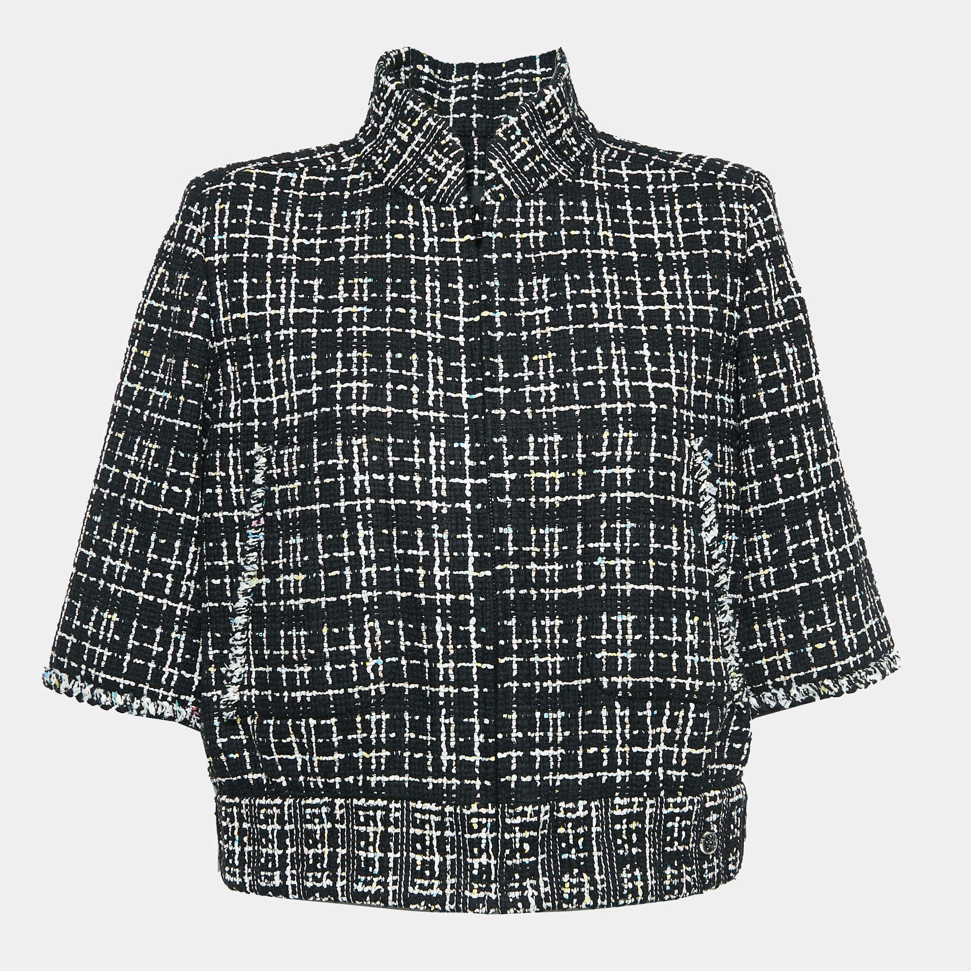 Pre Owned Chanel Black Tweed Short Sleeve Jacket M