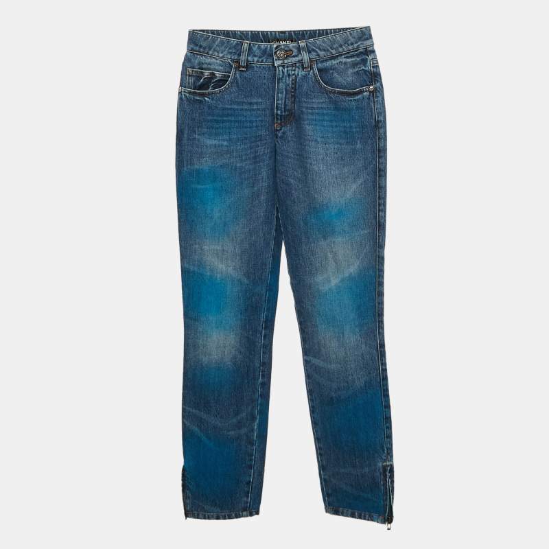 Chanel Blue Spray Painted Denim Jeans S Waist 26"
