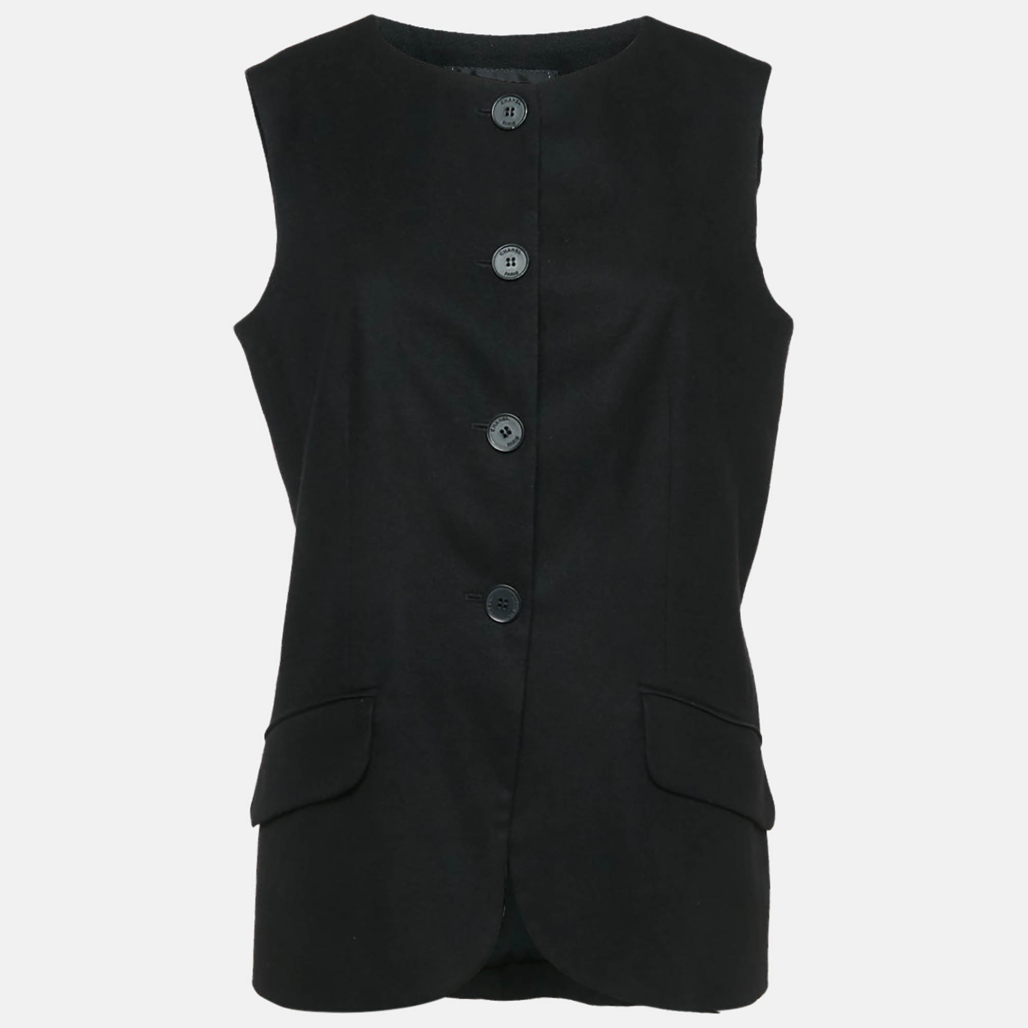 Pre Owned Chanel Black Wool Single Breasted Vest L