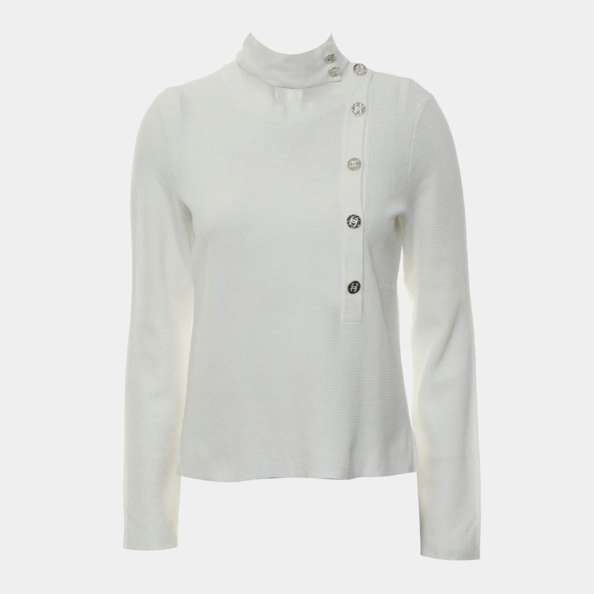 Chanel White Cotton Long Sleeve Top FR Women 38
