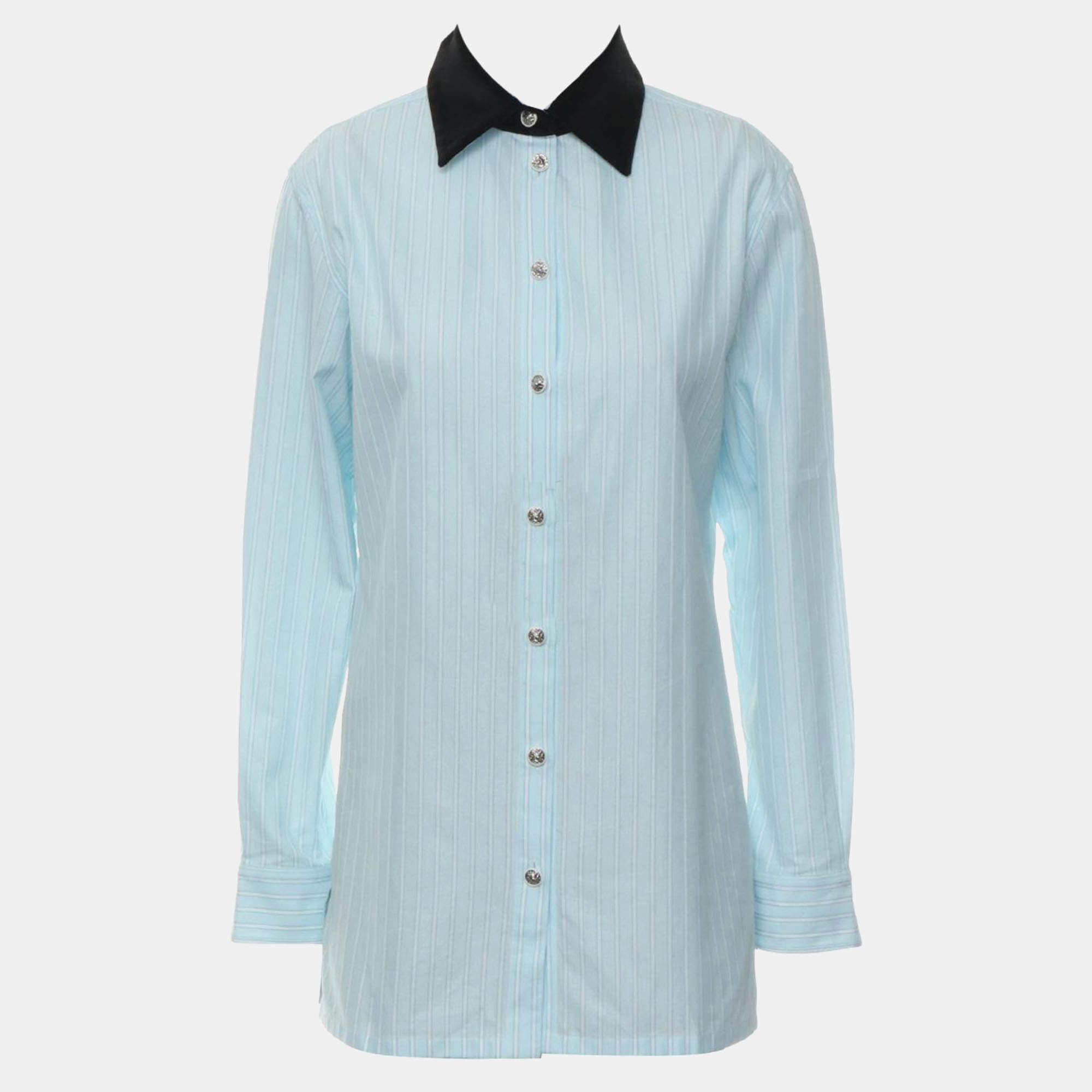 Chanel Blue Cotton Stripes Shirt FR Women 34