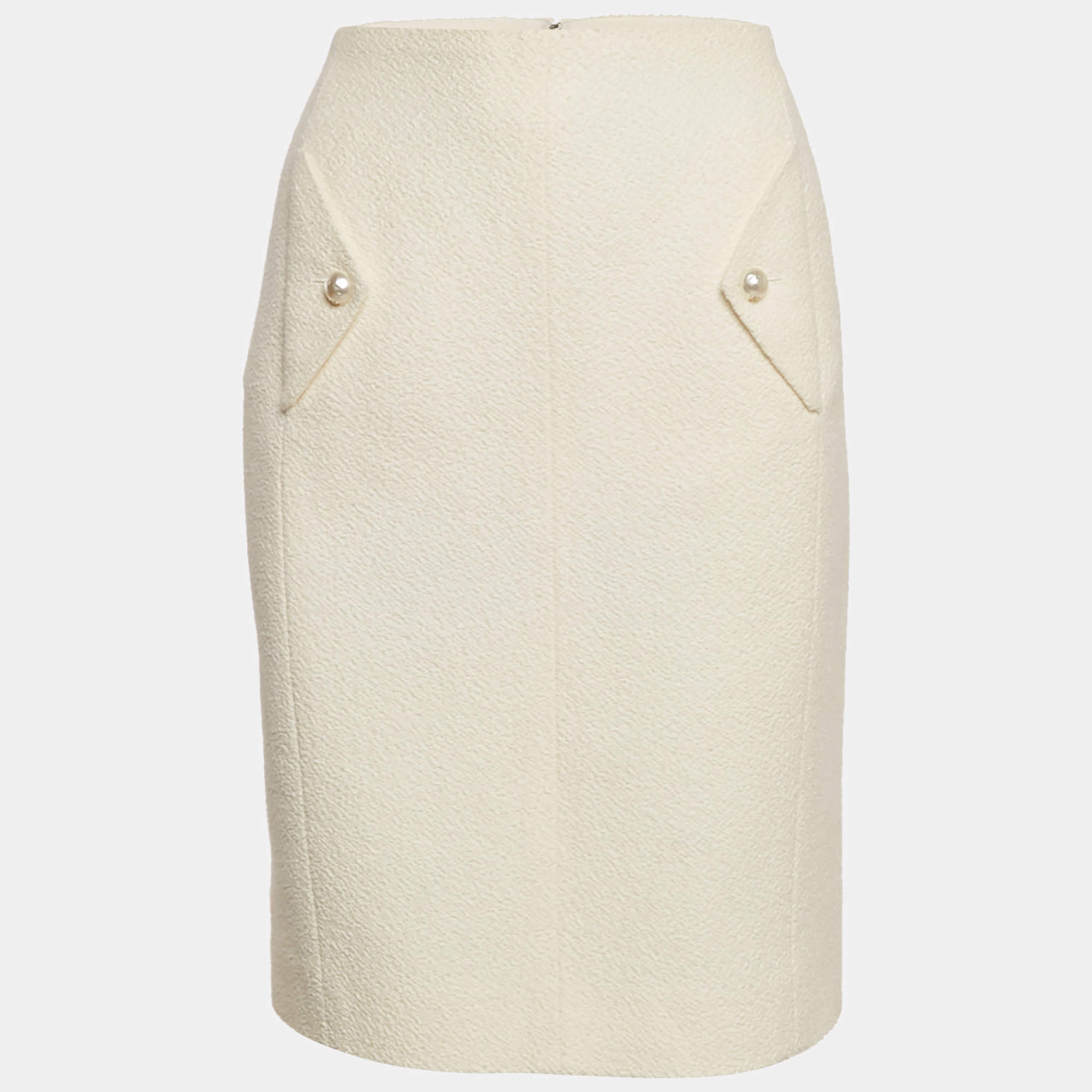 Chanel Off-White Tweed Pencil Skirt L