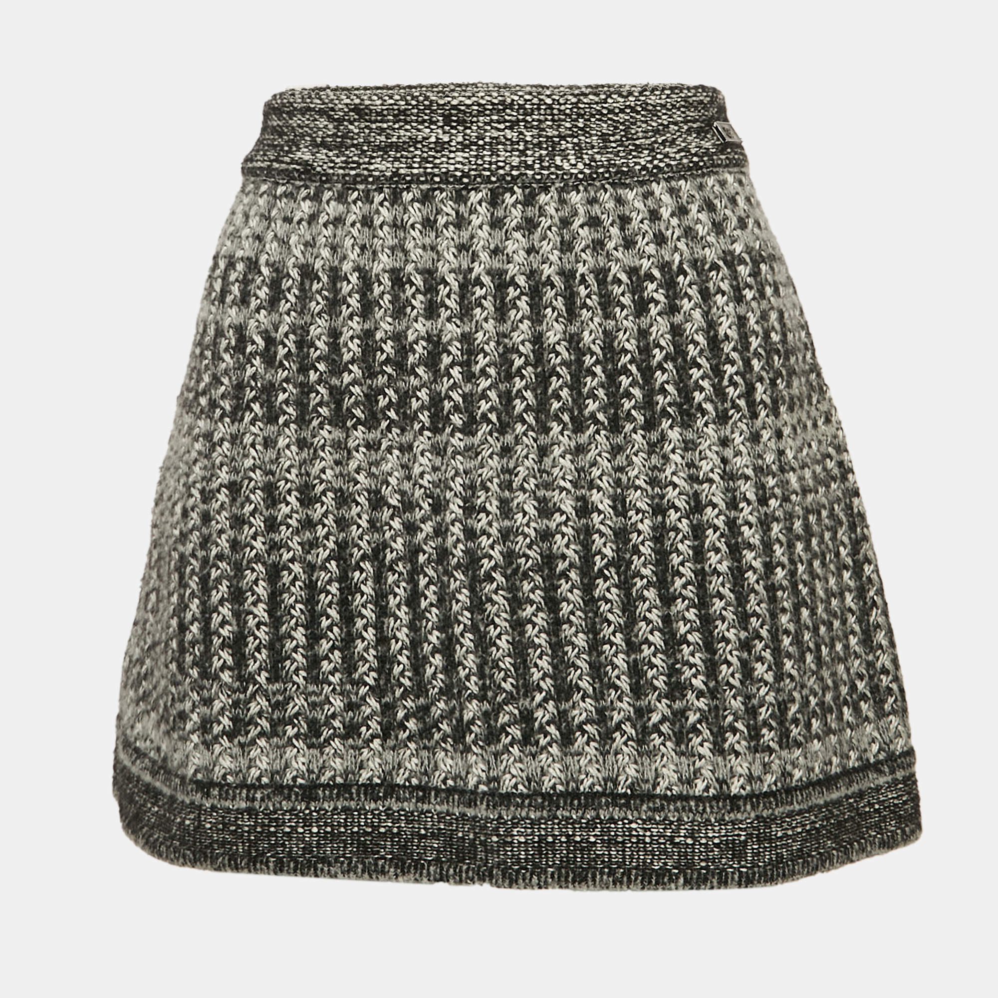 Chanel Black/White Patterned Wool Blend Knit Mini Skirt M