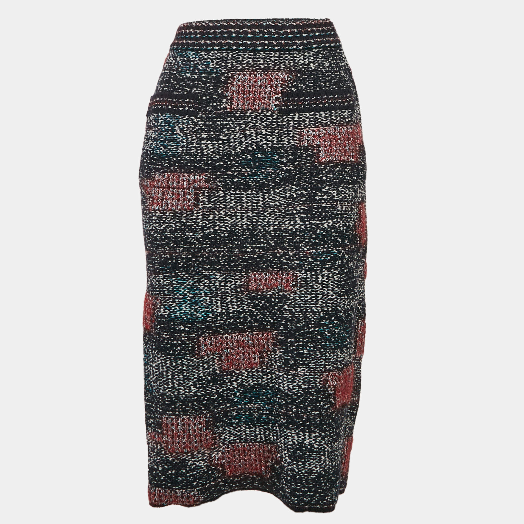 Chanel Multicolor Patterned Wool Blend Knit Midi Skirt M