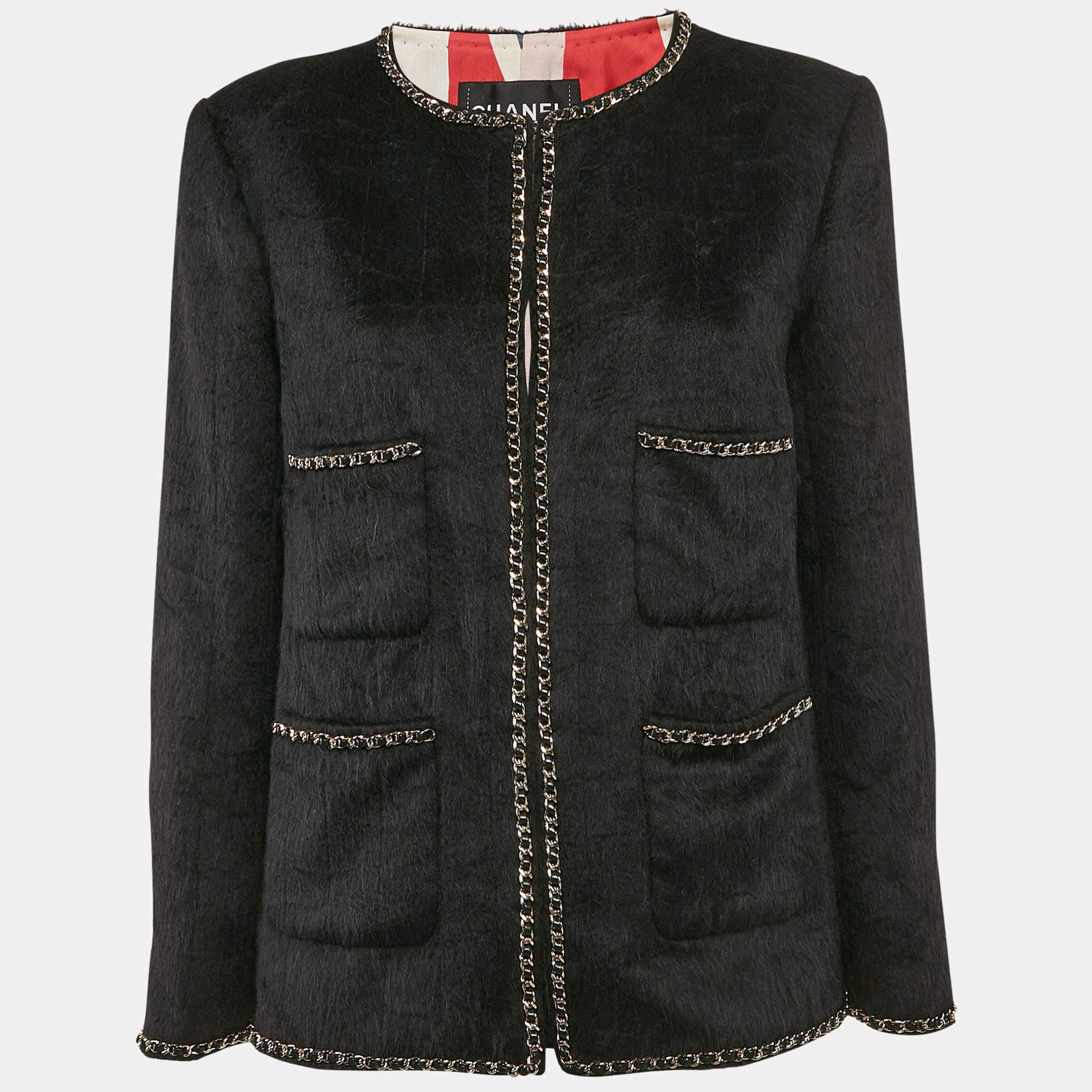 Chanel Black Wool Chain Detail Coat M