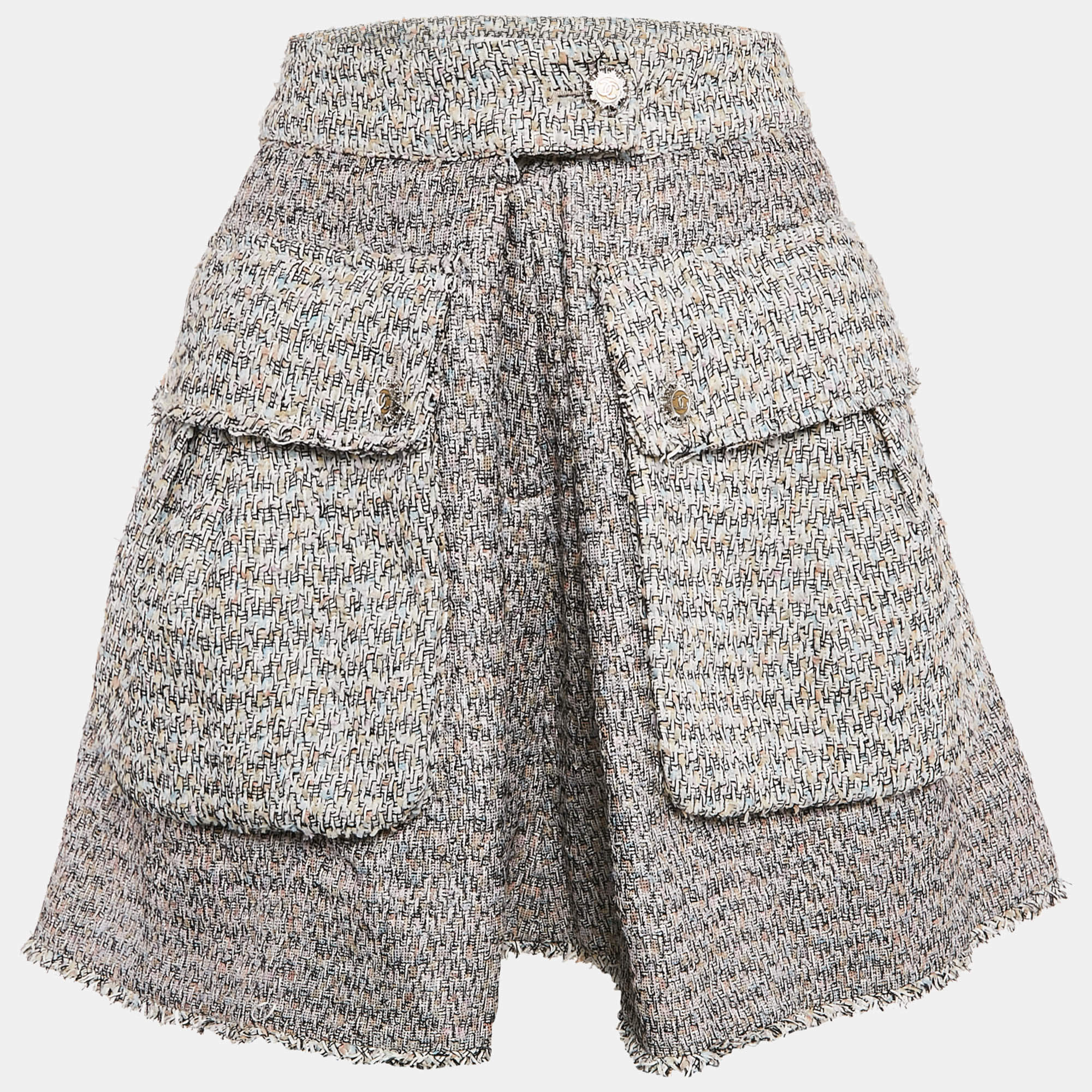 Pre Owned Chanel Multicolor Tweed Raw Edge Mini Skirt M