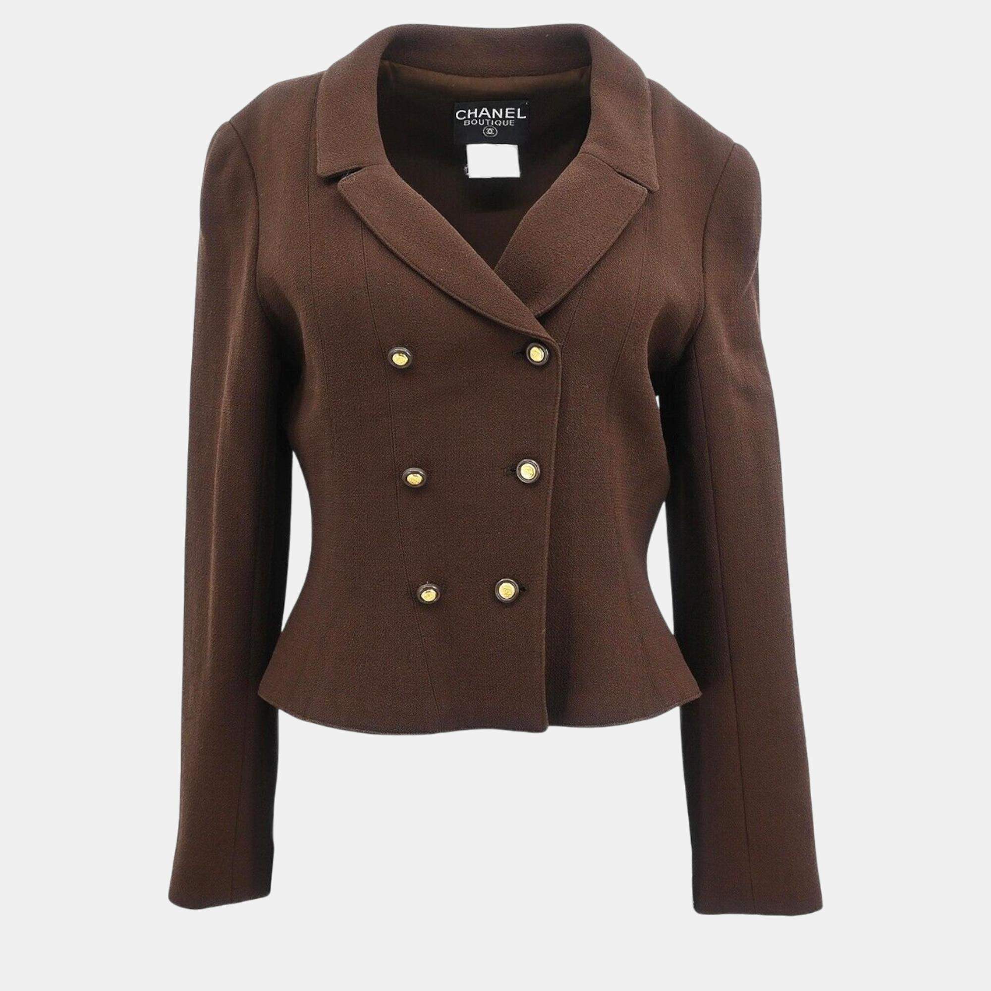 Chanel Brown Double Breasted Jacket Size 42