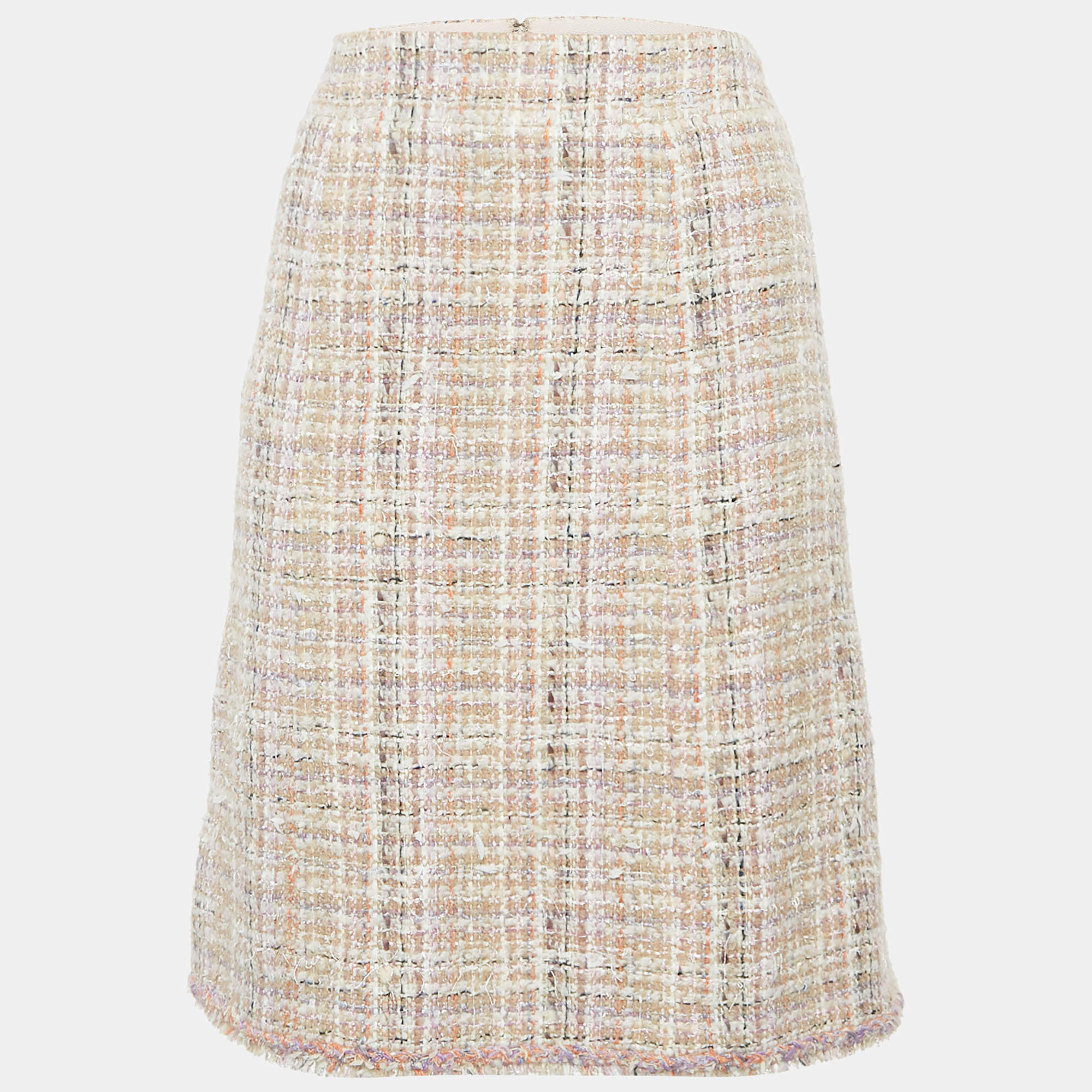Chanel Beige Tweed Pencil Skirt L