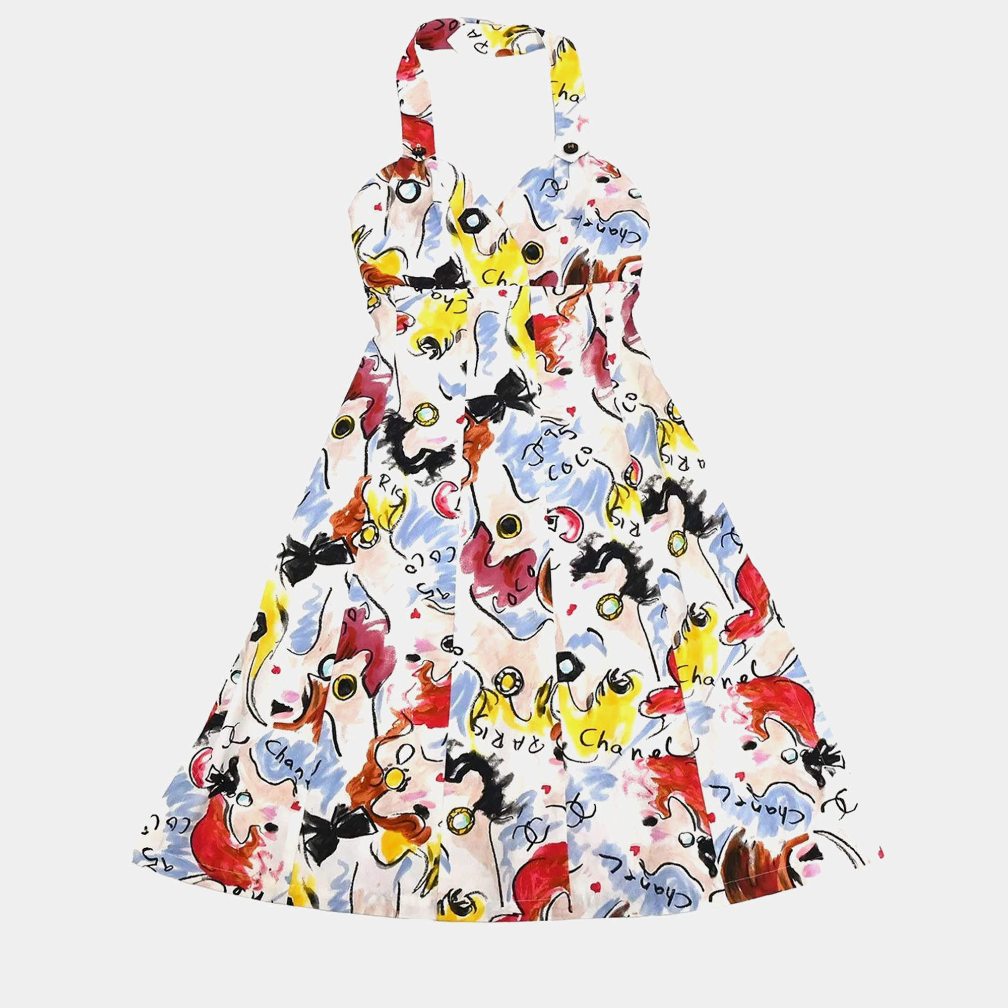 مملوكة مسبقًا Chanel Multicolor Cotton Sleeveless Dress Women Size 38