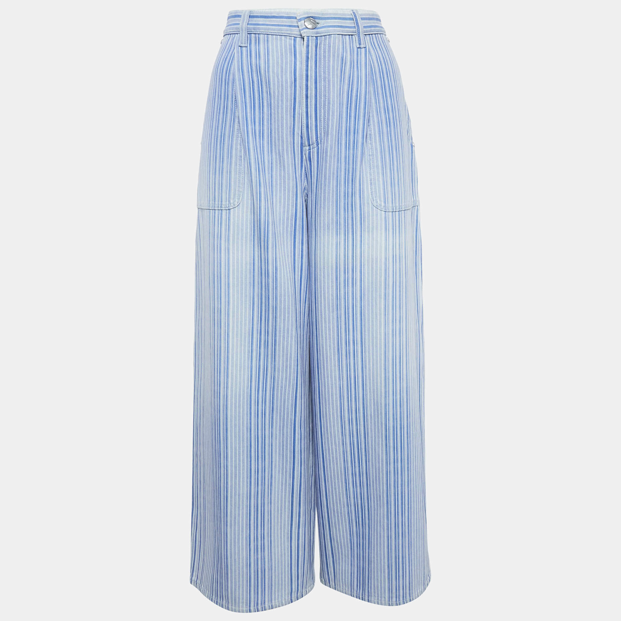 Chanel Purple/Multicolor Stripe Cotton Wide-Leg Pants M