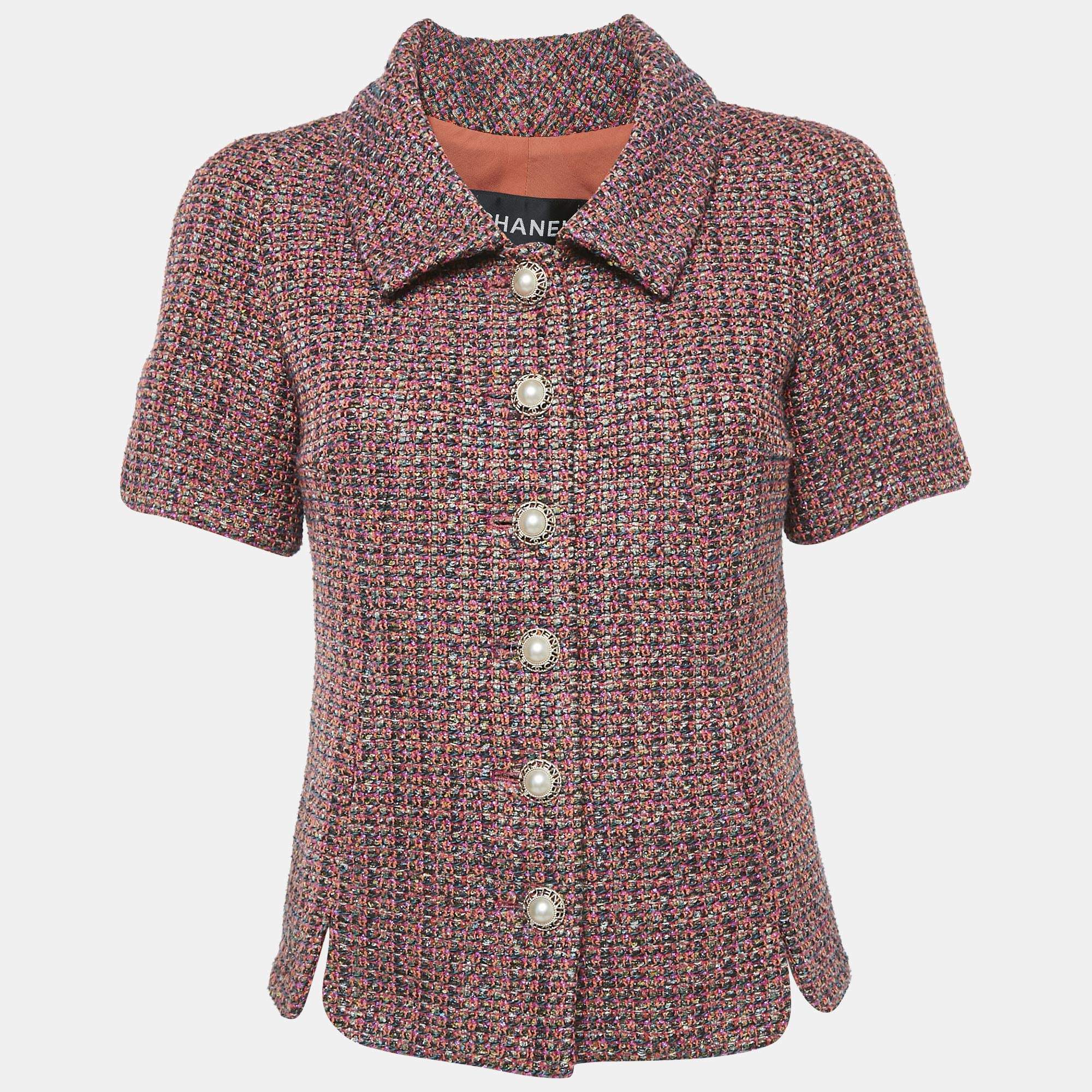 Chanel Pink Tweed Short Sleeve Jacket S