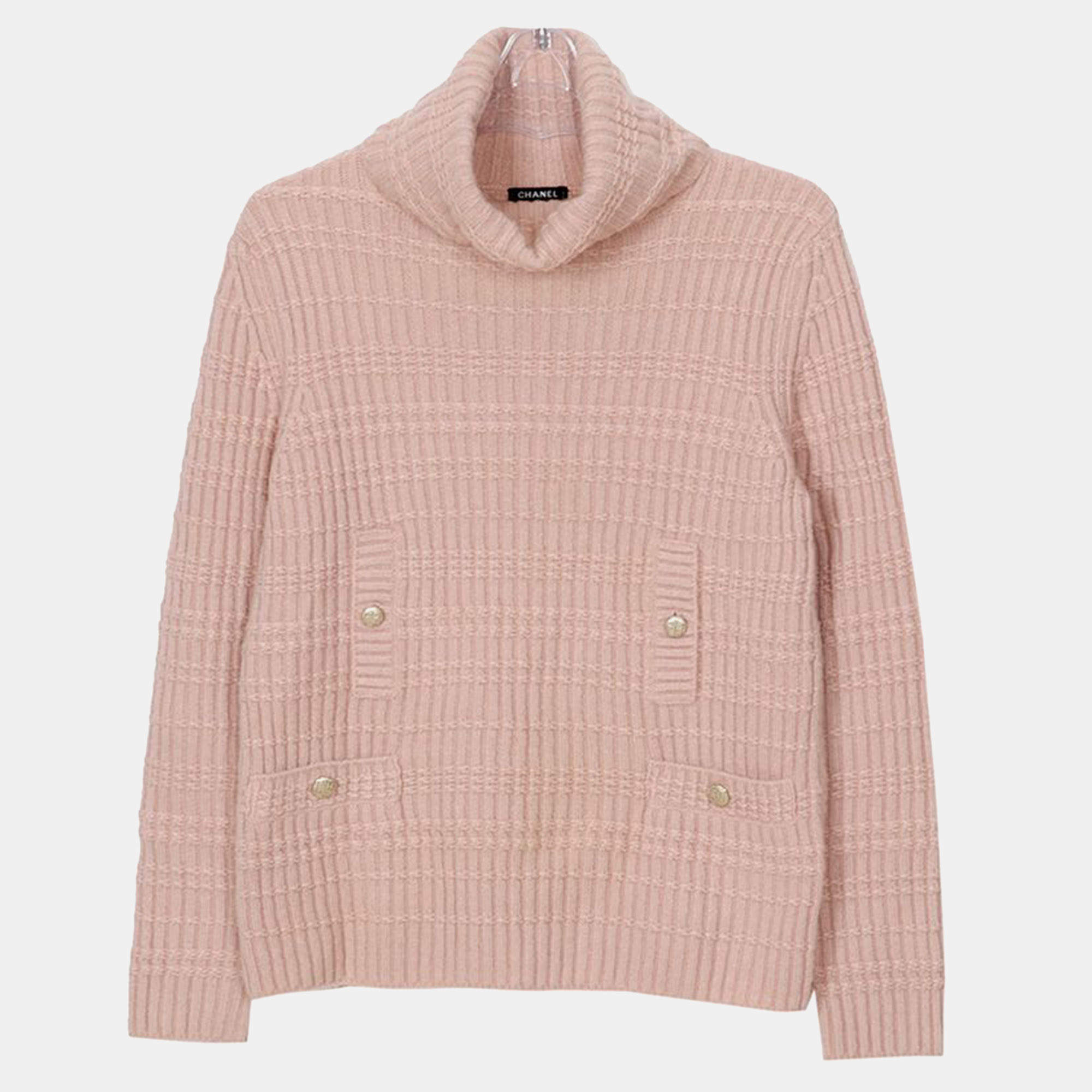 Chanel Pink Cashmere Blend Knit Pullover Size 36