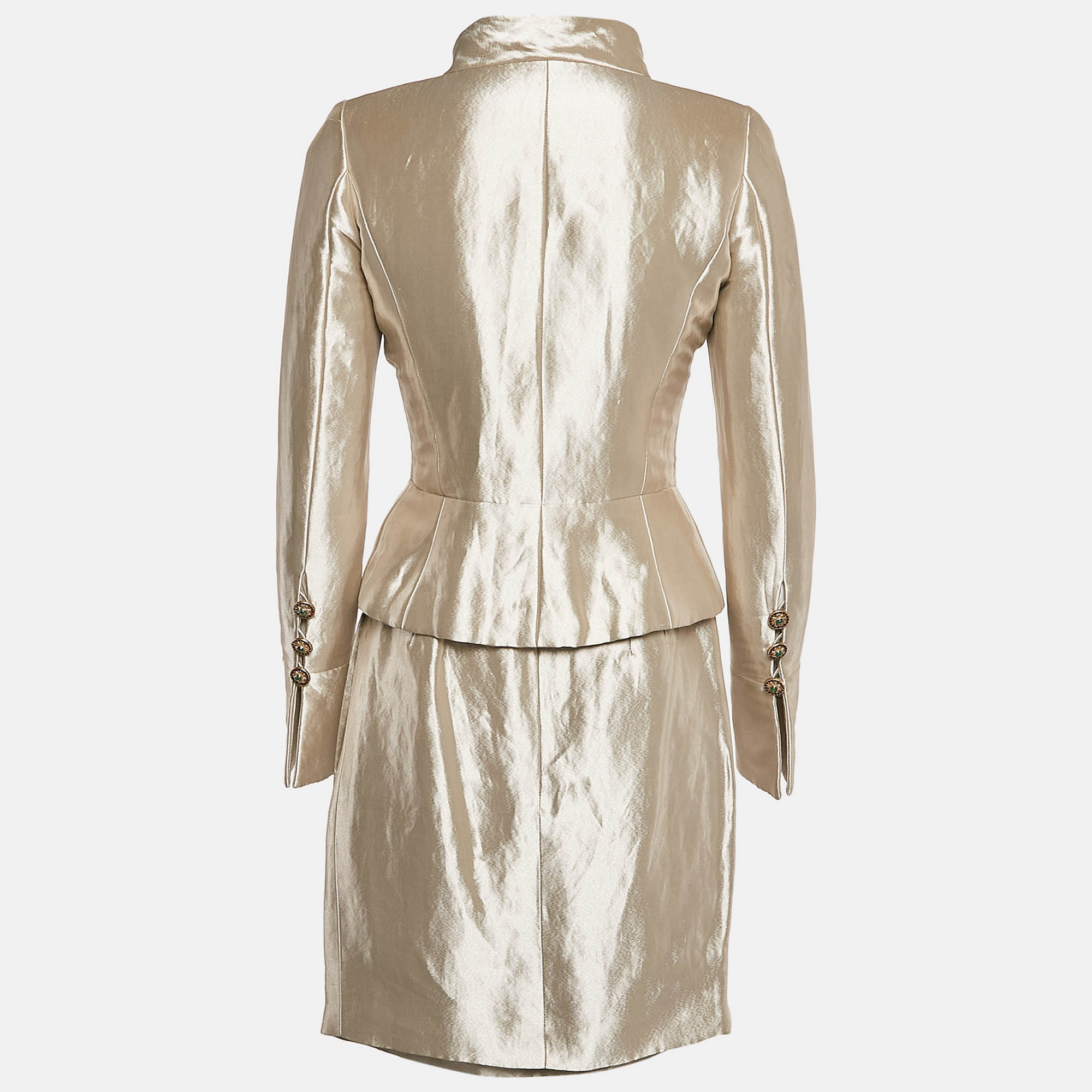 مملوكة مسبقًا Chanel Metallic Silk Blend Blazer and Skirt Set S
