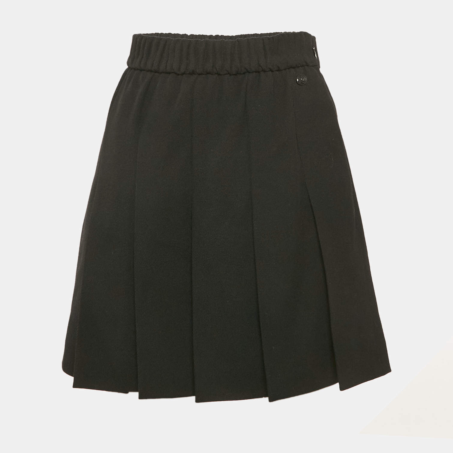 Chanel Black Wool Drill Pleated Mini Skirt S
