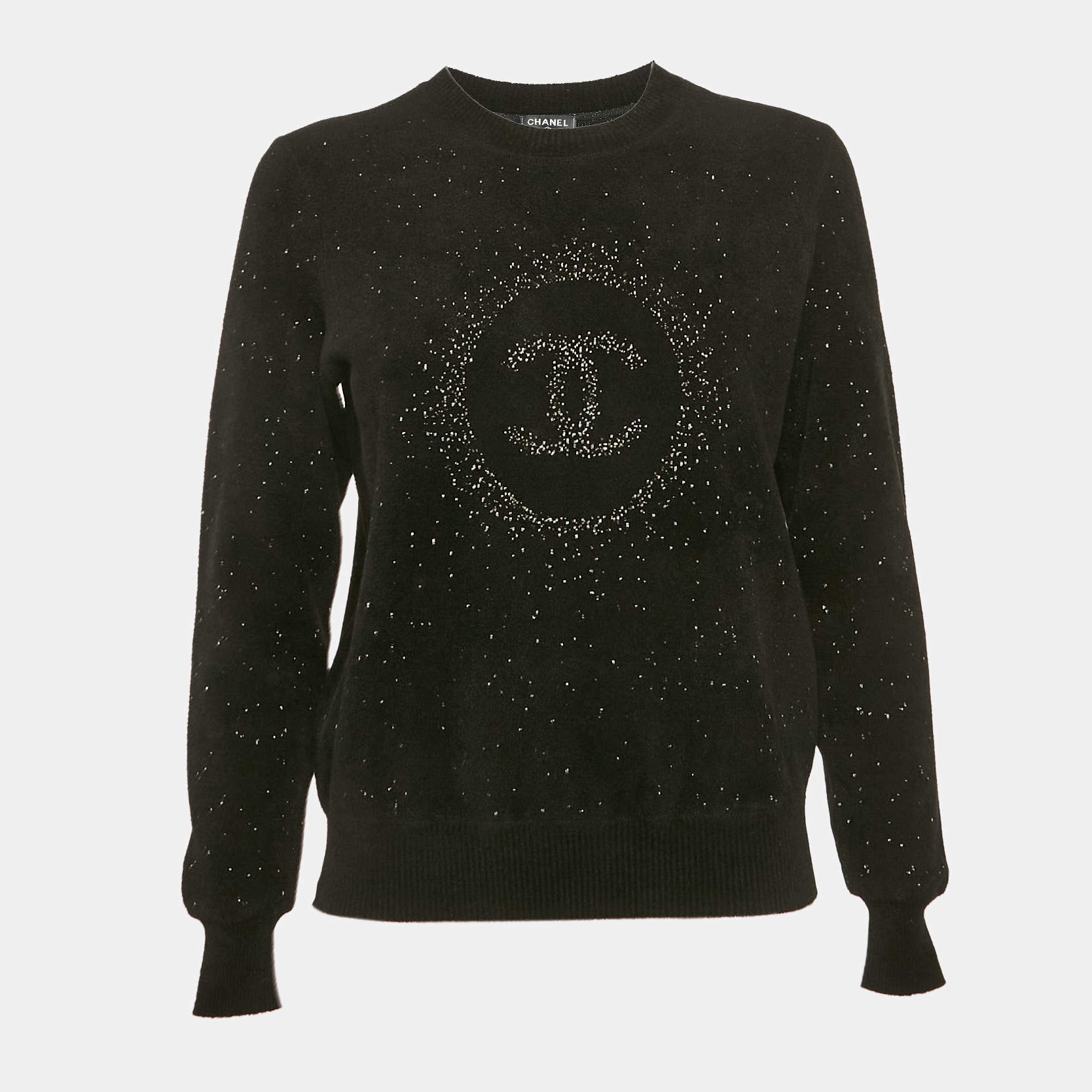 Chanel Black CC Intarsia Knit Crewneck Sweatshirt S
