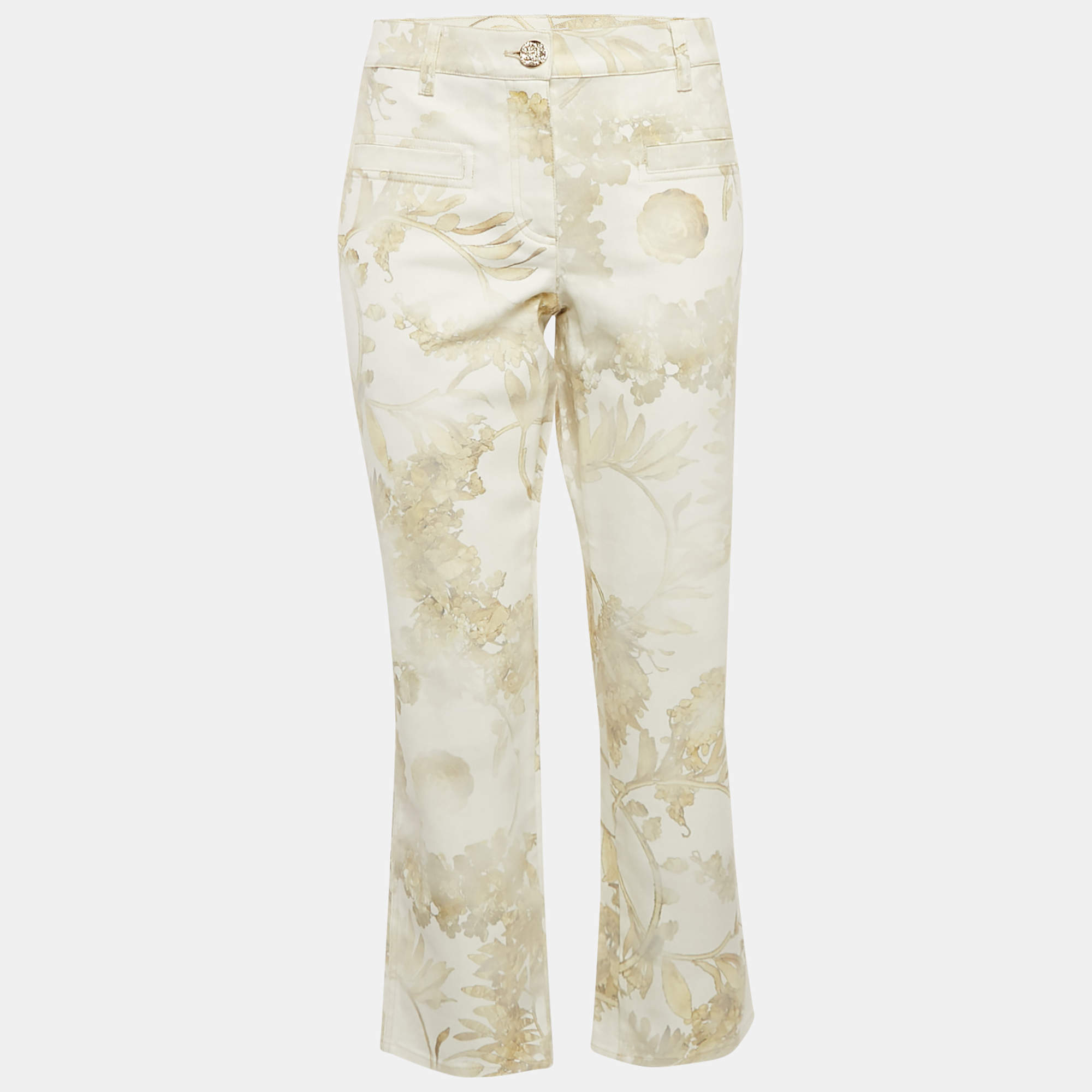 Chanel White Faded Grecian Print Denim Cropped Jeans M Waist 35"
