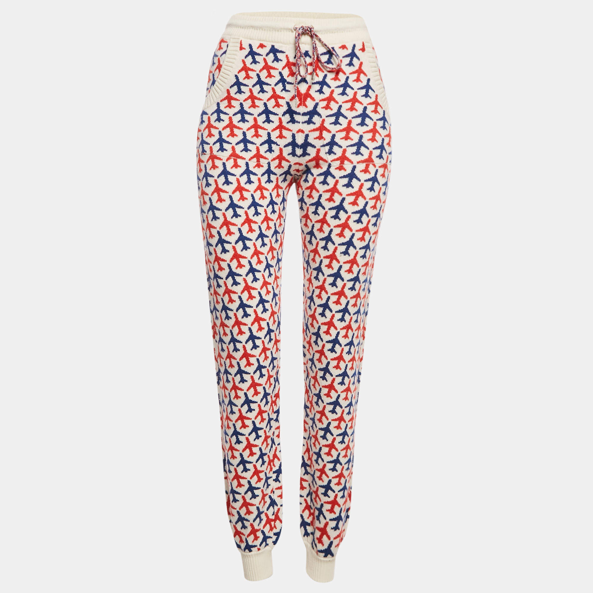 Chanel White Airlines Jacquard Cashmere Knit Joggers S