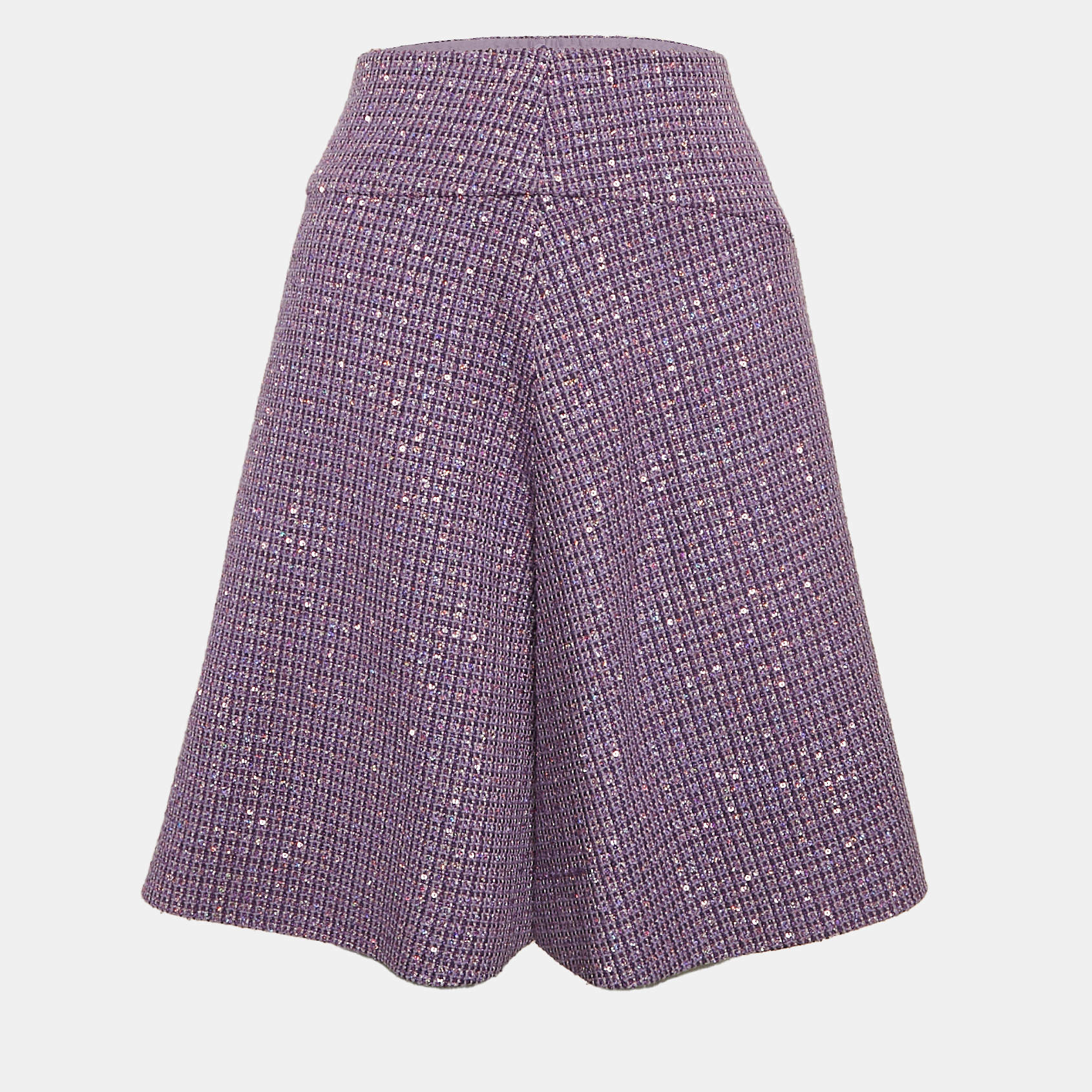Pre Owned Chanel Purple Sequin Tweed Short Skirt M