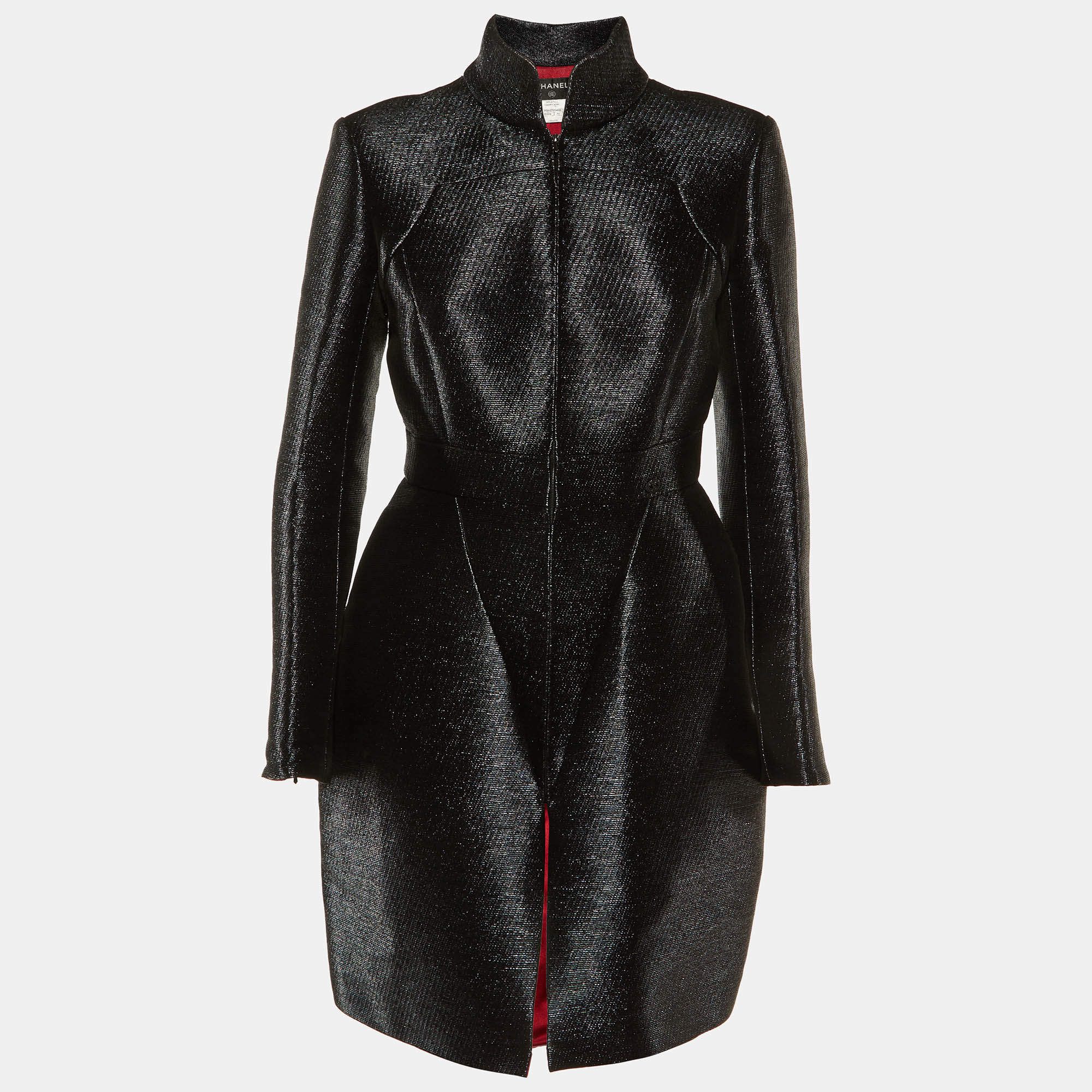 Chanel Black Metallic Nylon Zip-Up Shanghai Coat M