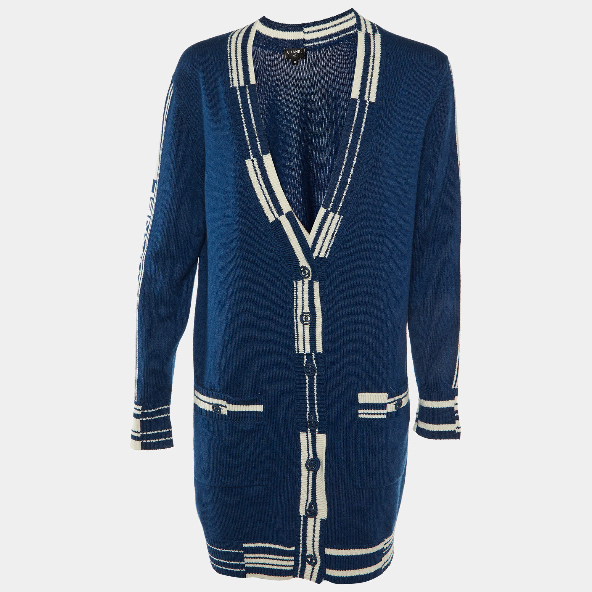 Chanel Blue Cashmere Knit Long Cardigan M
