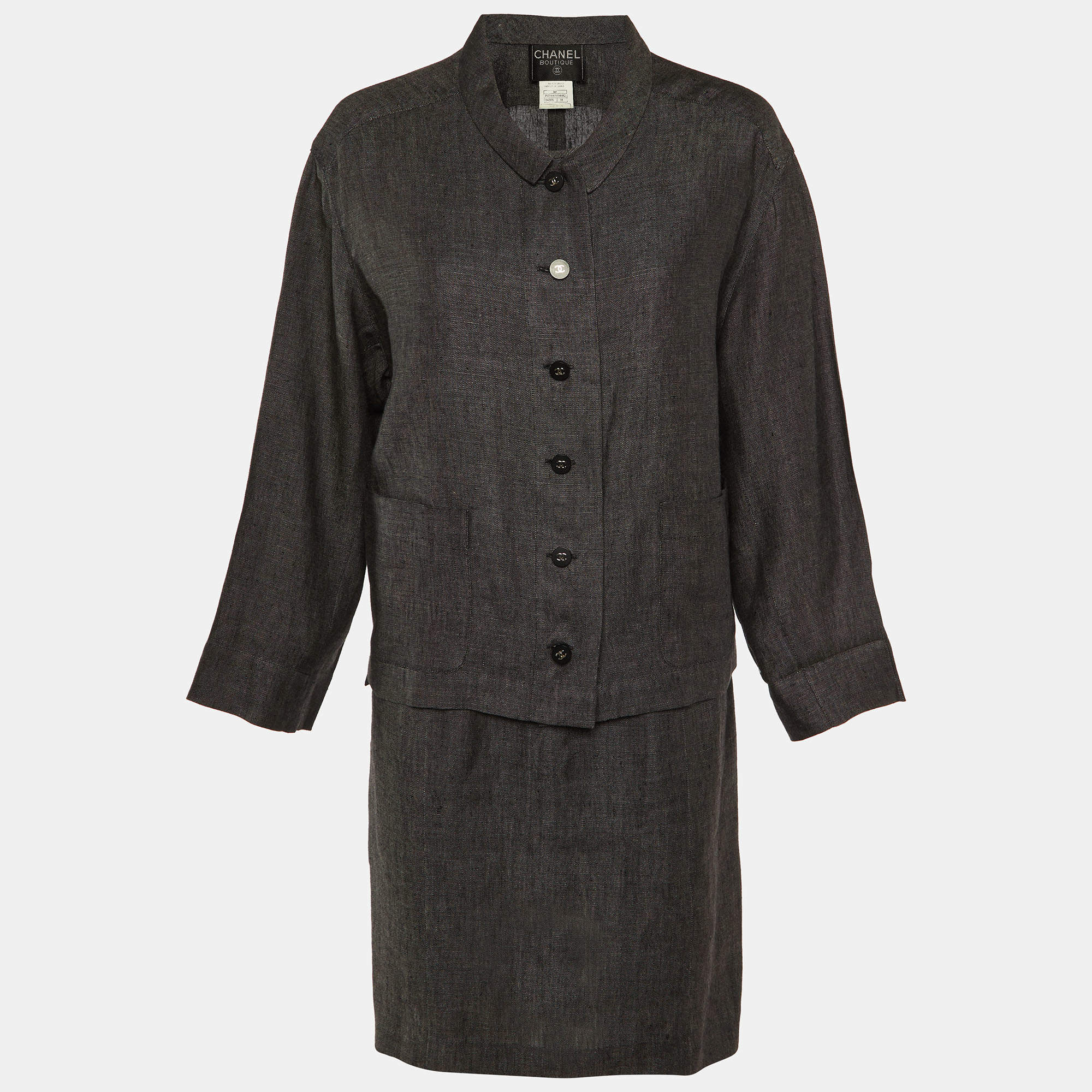 Chanel Grey Linen Formal Dress and Jacket Set M