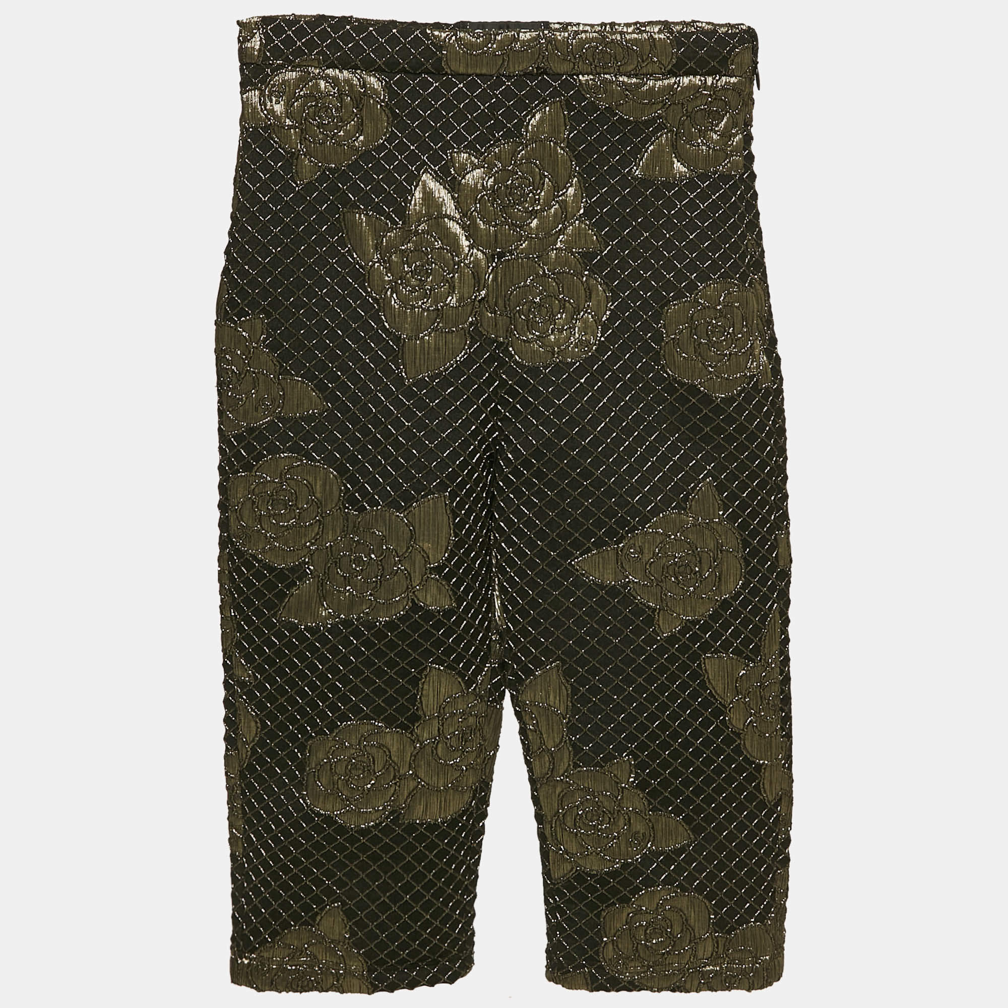 Pre Owned Chanel Black/Gold Floral Brocade Shorts S