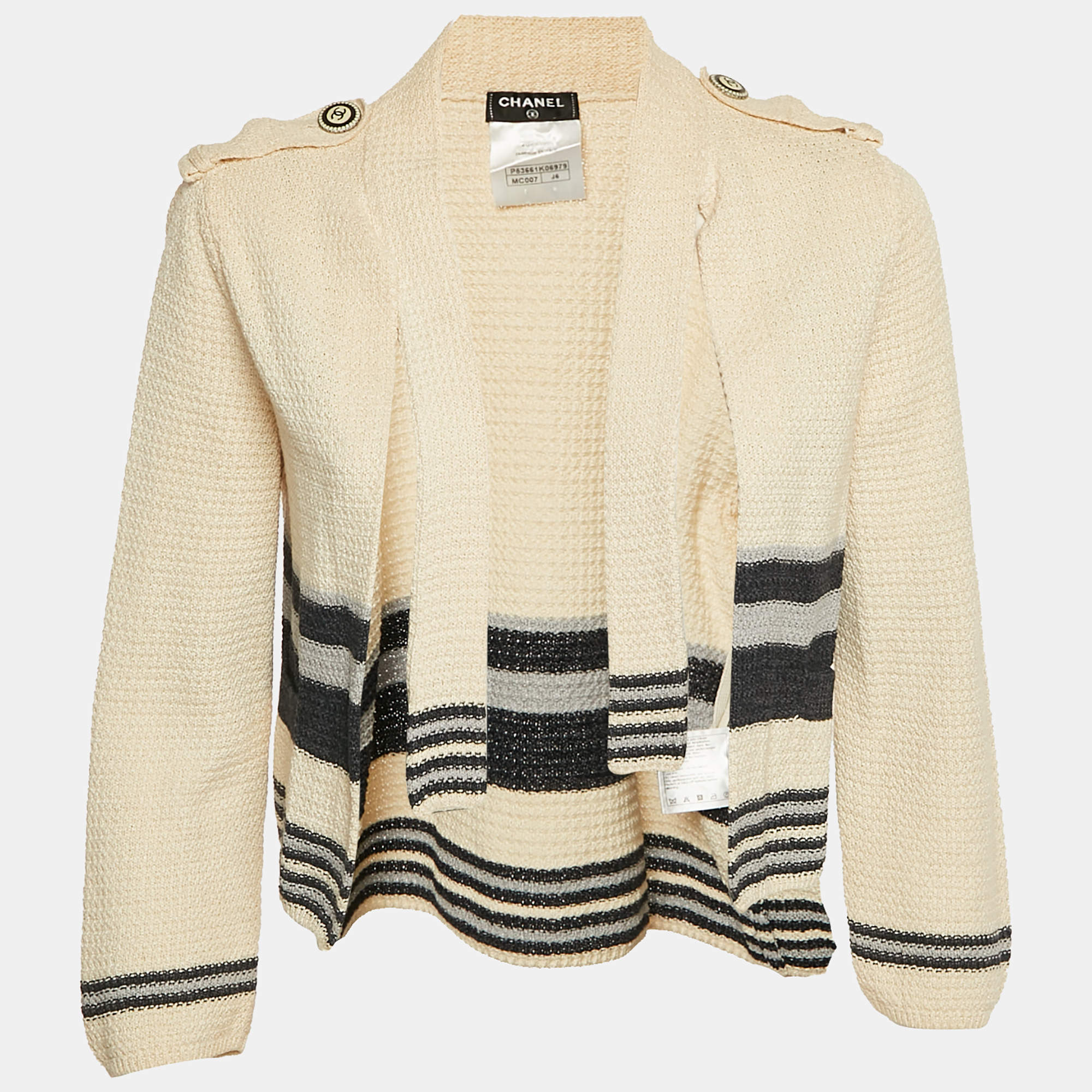 Chanel Beige Crochet Neck Tie-Up Detail Cardigan S