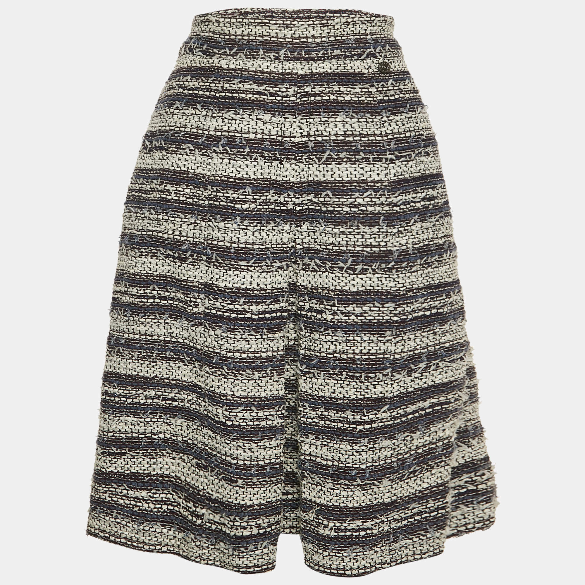 Chanel Blue Tweed Pleated Pencil Skirt L