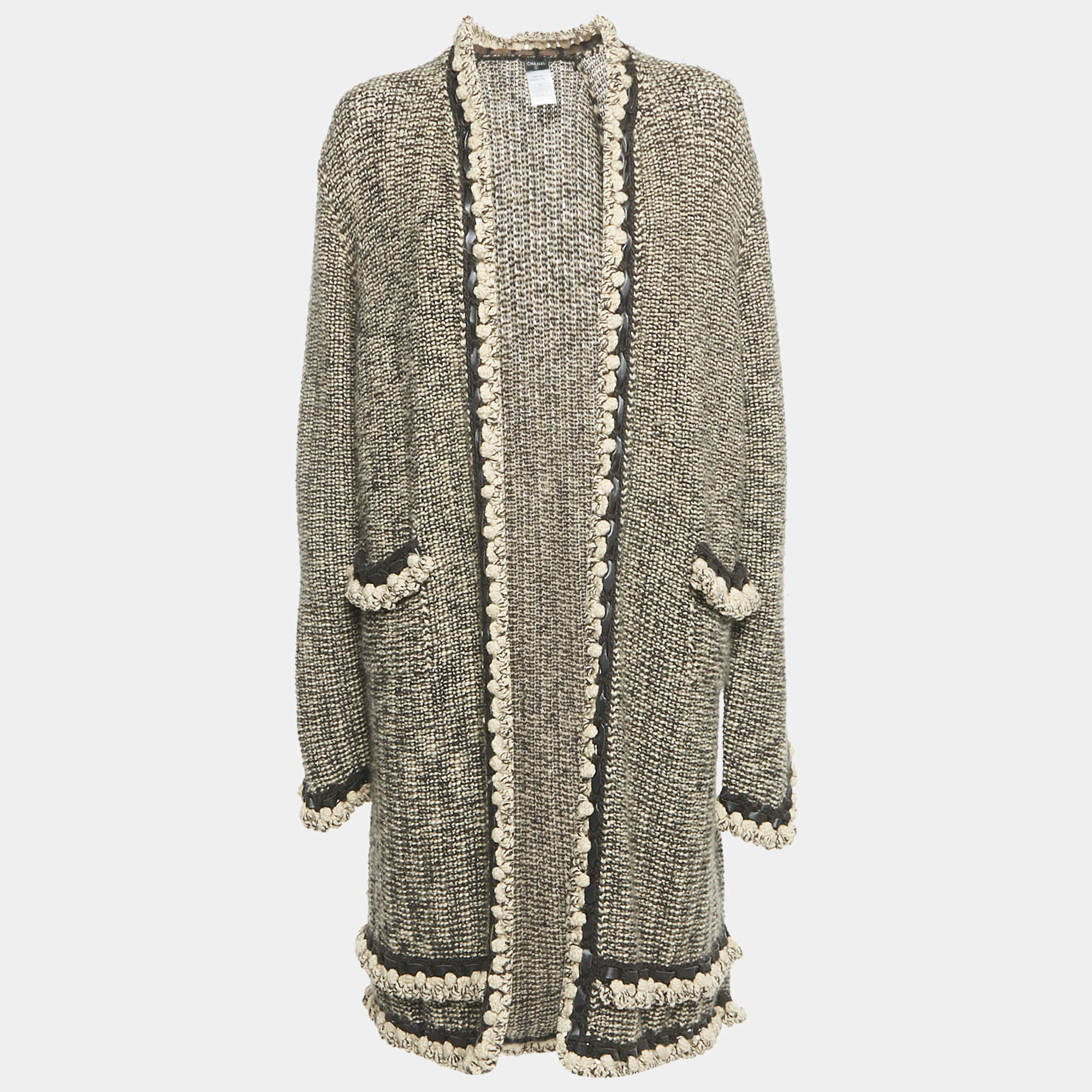 Chanel Vintage Brown Wool Blend Knit Open Front Cardigan L 